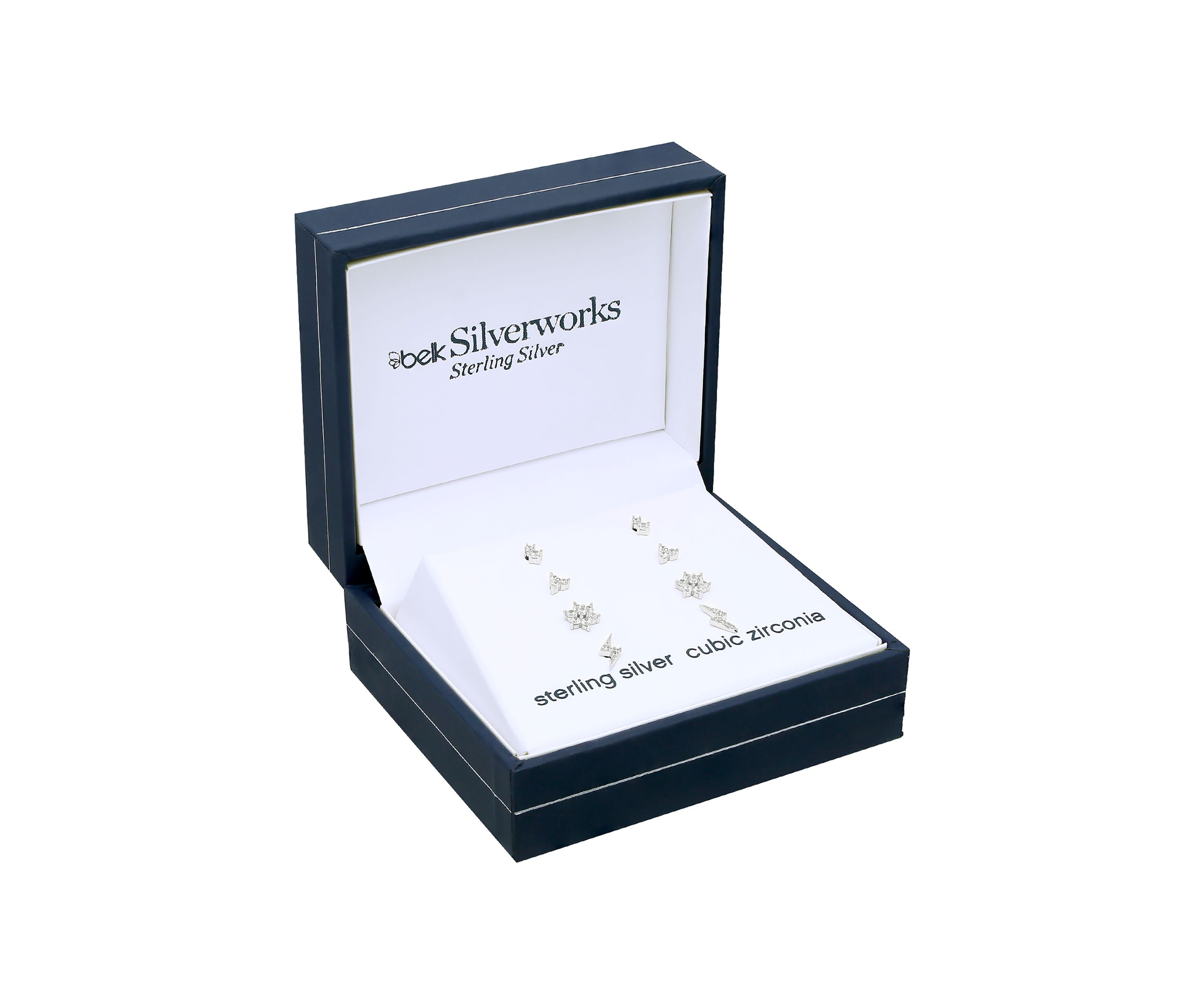 Cubic Zirconia Flower Bolt Stud Earrings Set 