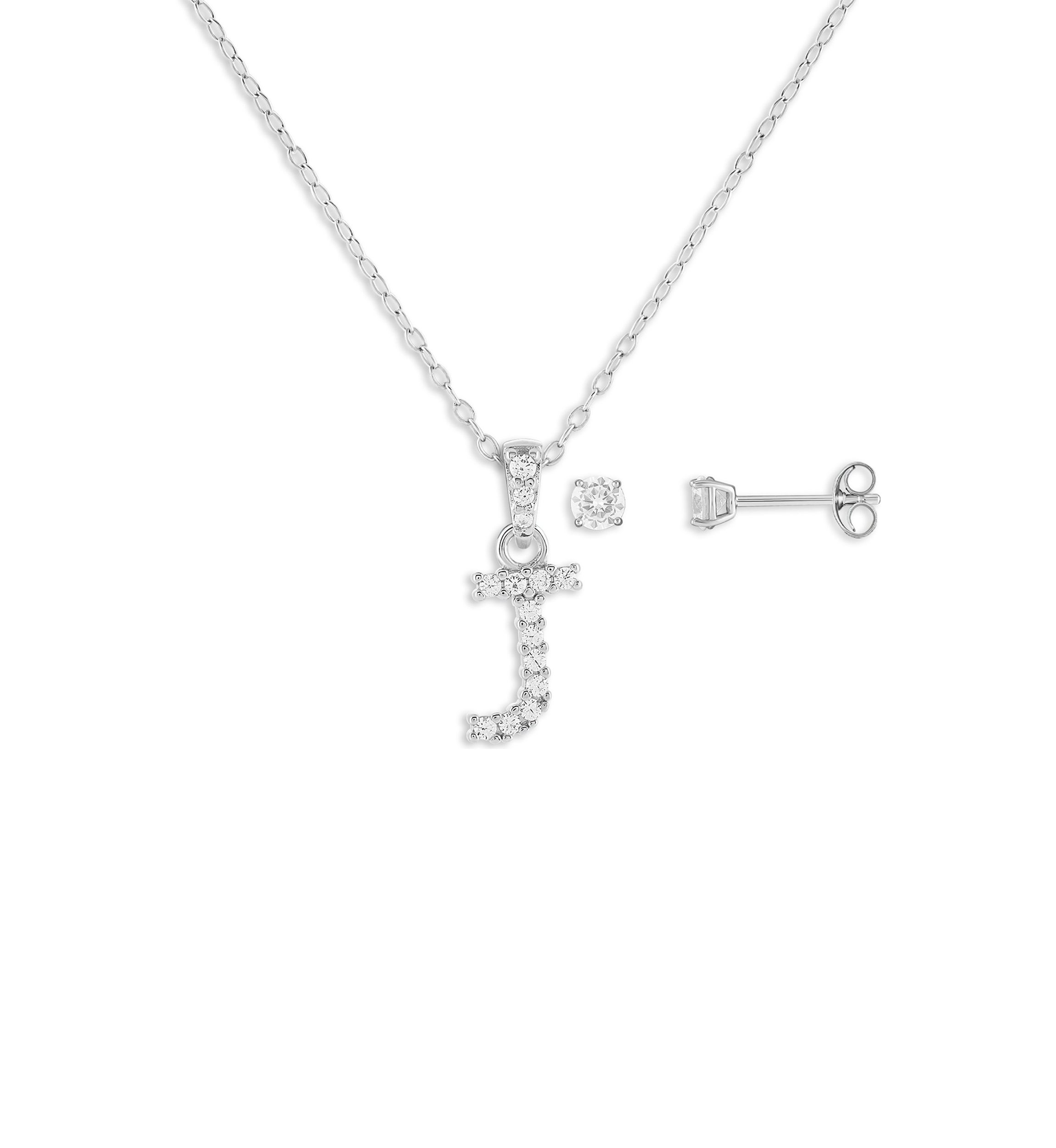 Sterling Silver Cubic Zirconia Initial and Round Earrings Set in Ornament Gift Box
