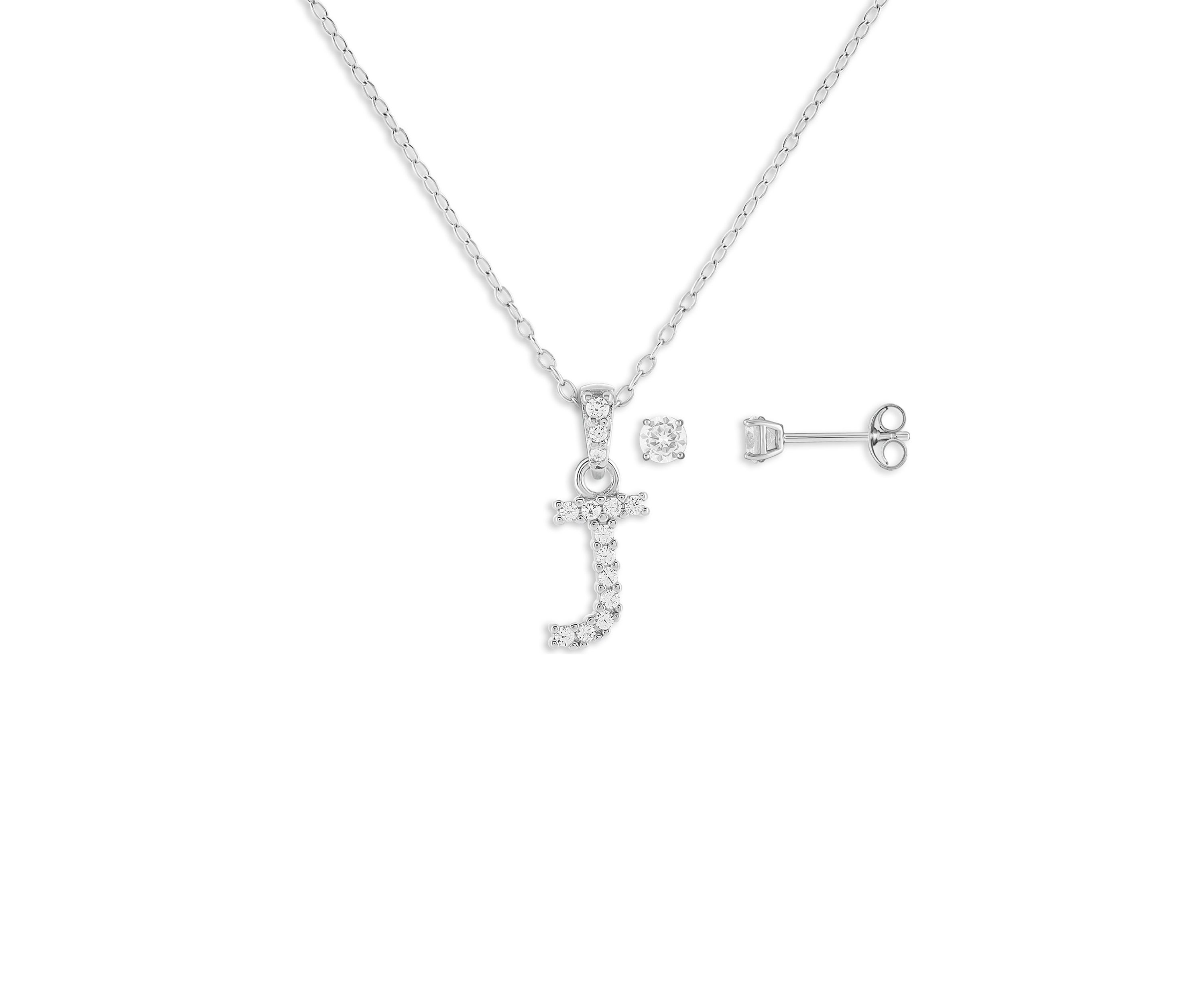 Sterling Silver Cubic Zirconia Initial and Round Earrings Set in Ornament Gift Box