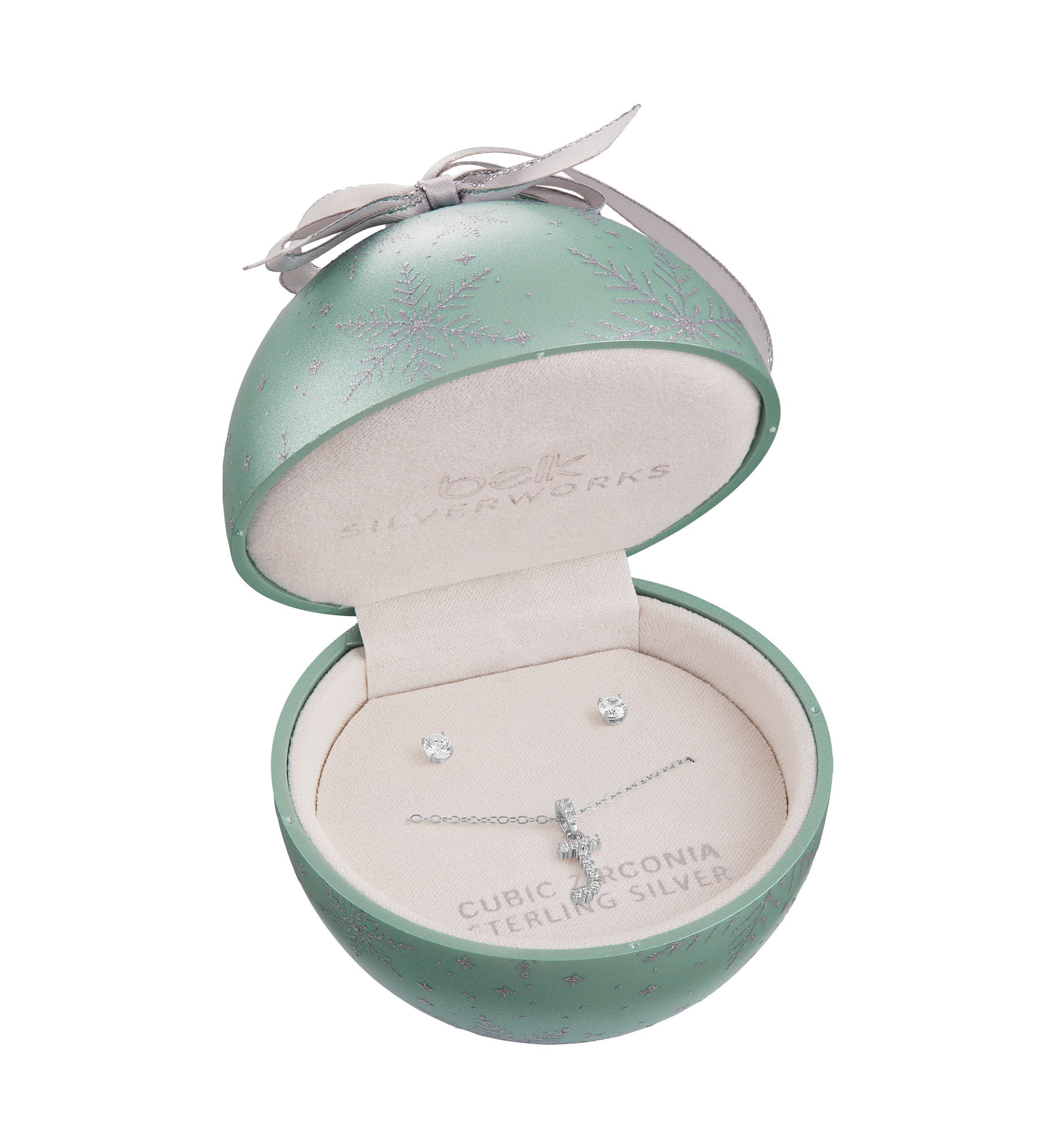 Sterling Silver Cubic Zirconia Initial and Round Earrings Set in Ornament Gift Box