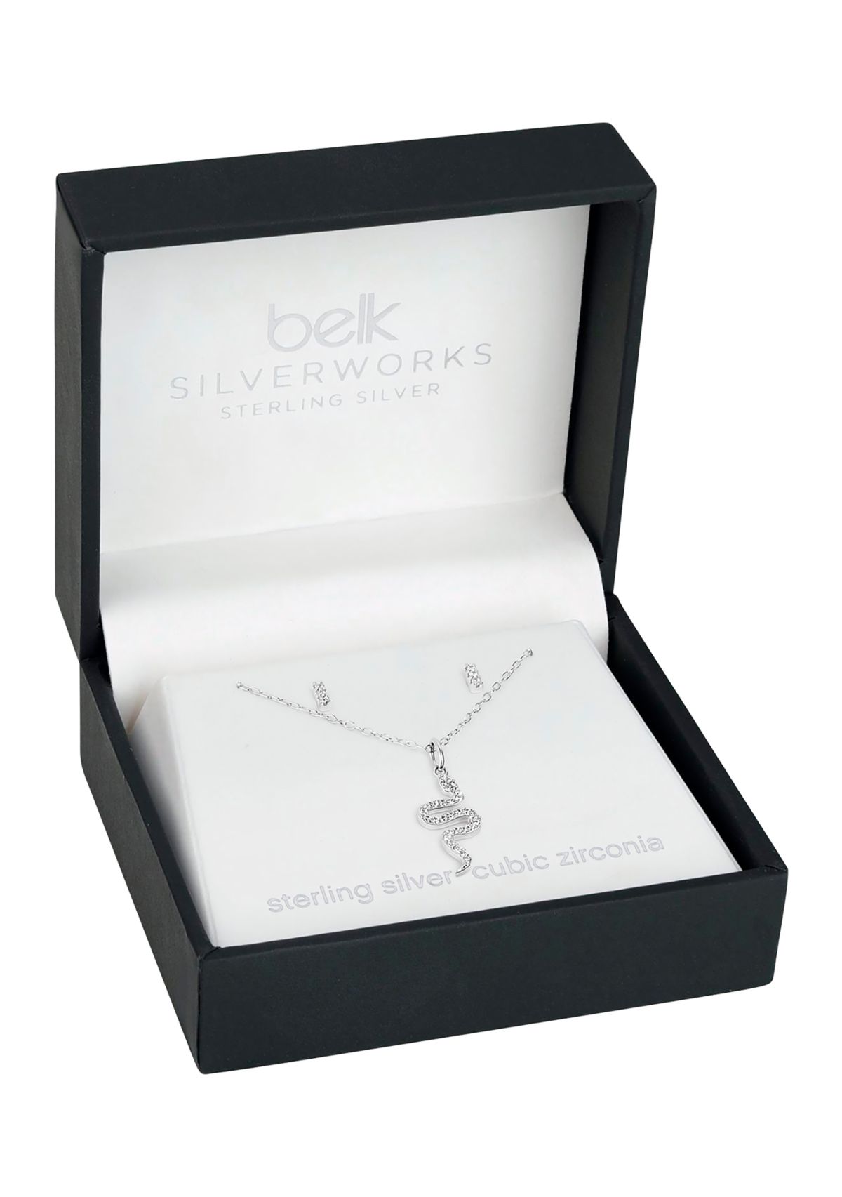 Sterling Silver Pavé Cubic Zirconia Snake Pendant & Bar Stud Set