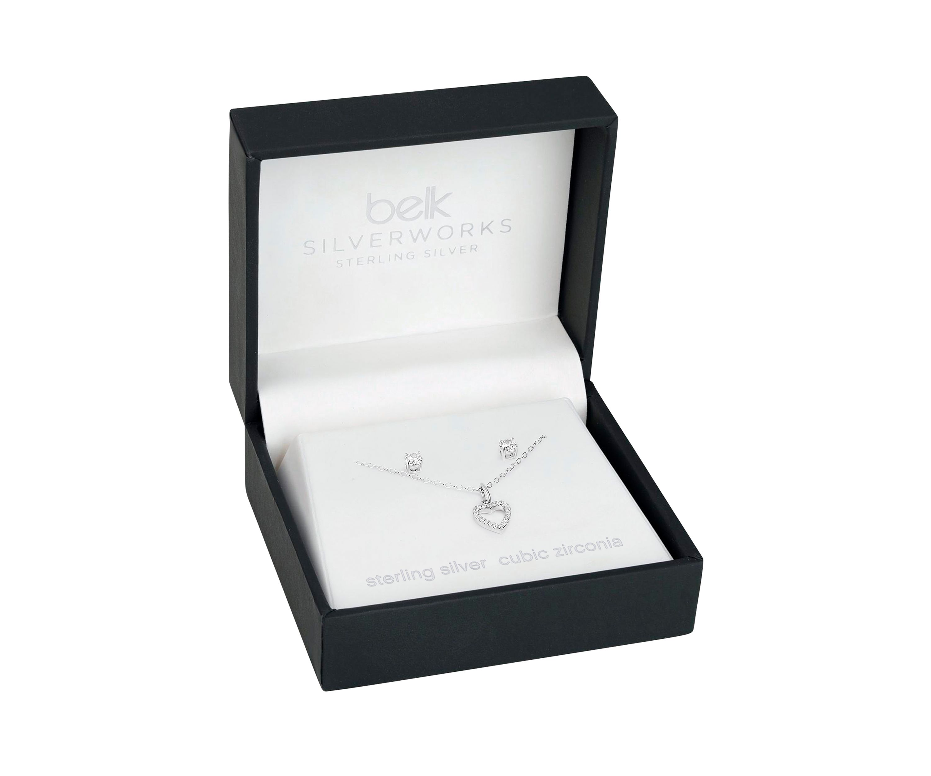 Sterling Silver Pavé Cubic Zirconia Heart Pendant & Round Studs Set