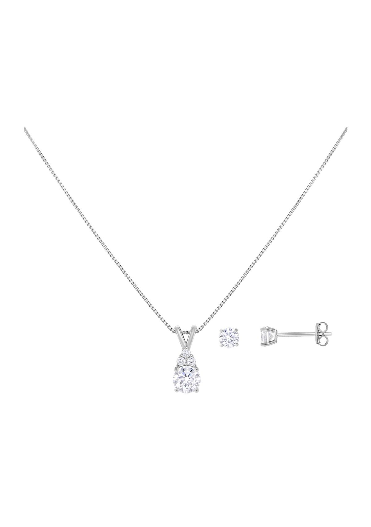 Sterling Silver Cubic Zirconia 4 Millimeter Stud & Pendant Set