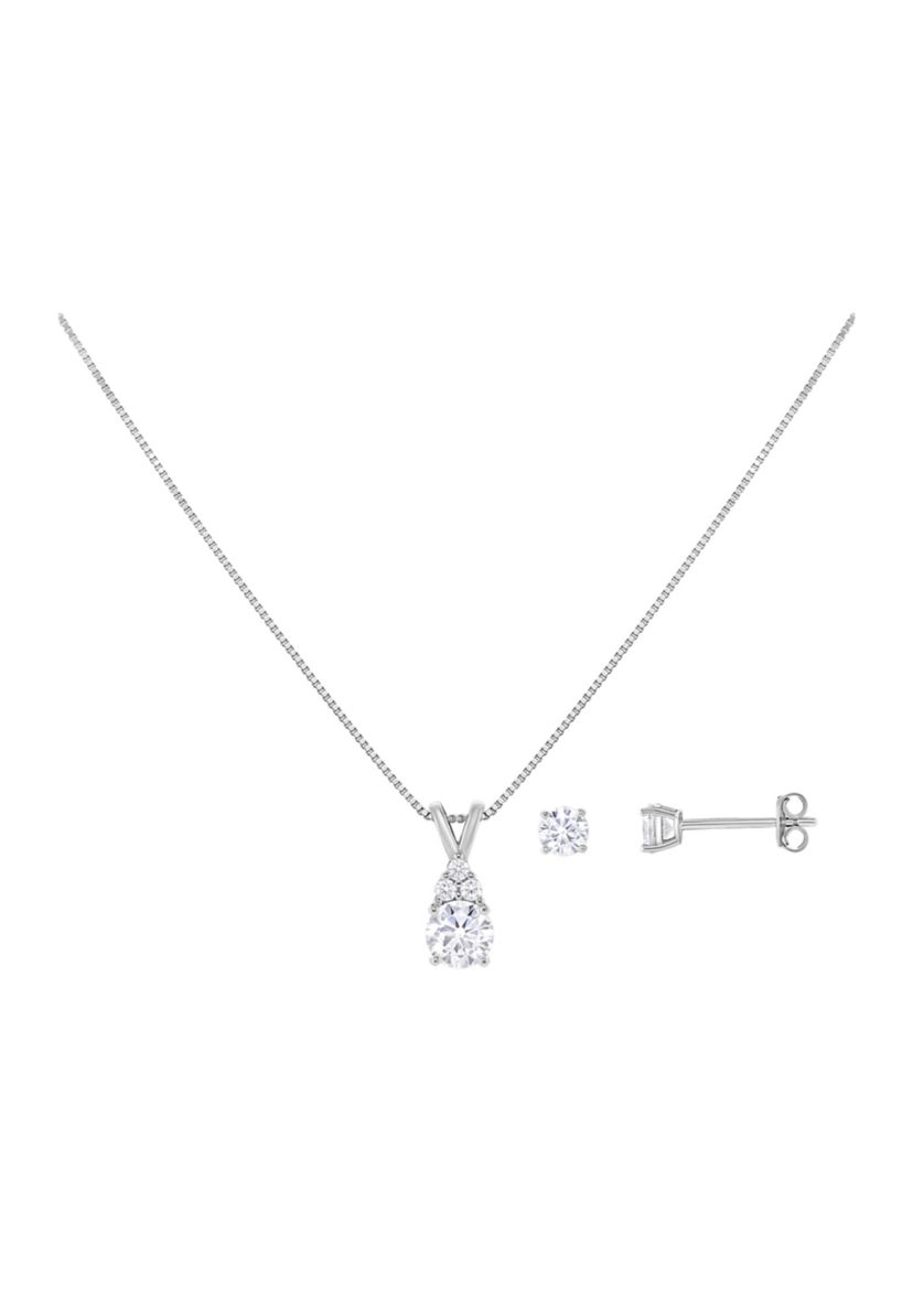 Sterling Silver Cubic Zirconia 4 Millimeter Stud & Pendant Set