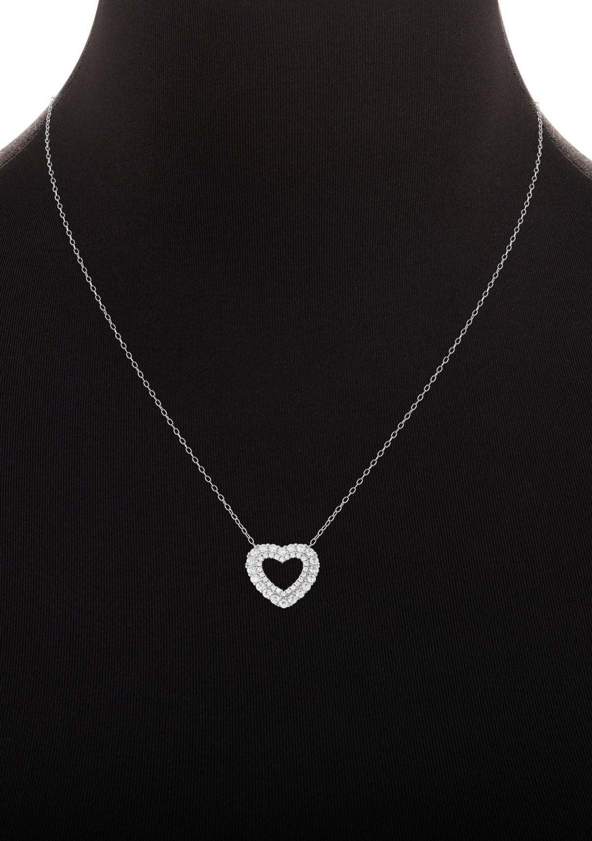 Sterling Silver Cubic Zirconia Round Studs & Heart Necklace Set