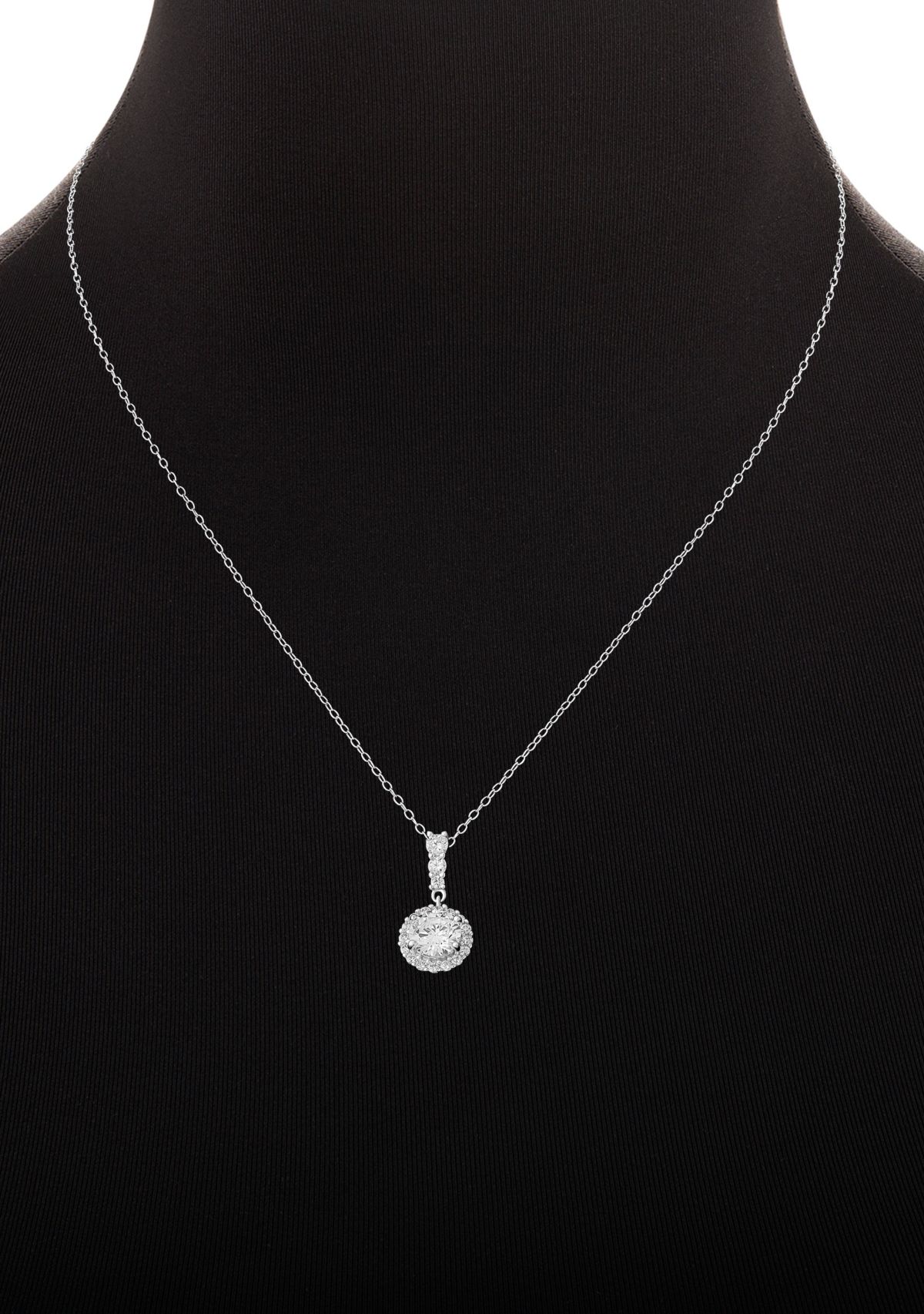 Sterling Silver Cubic Zirconia Pavé Round Stud Earrings & Pendant Necklace Set