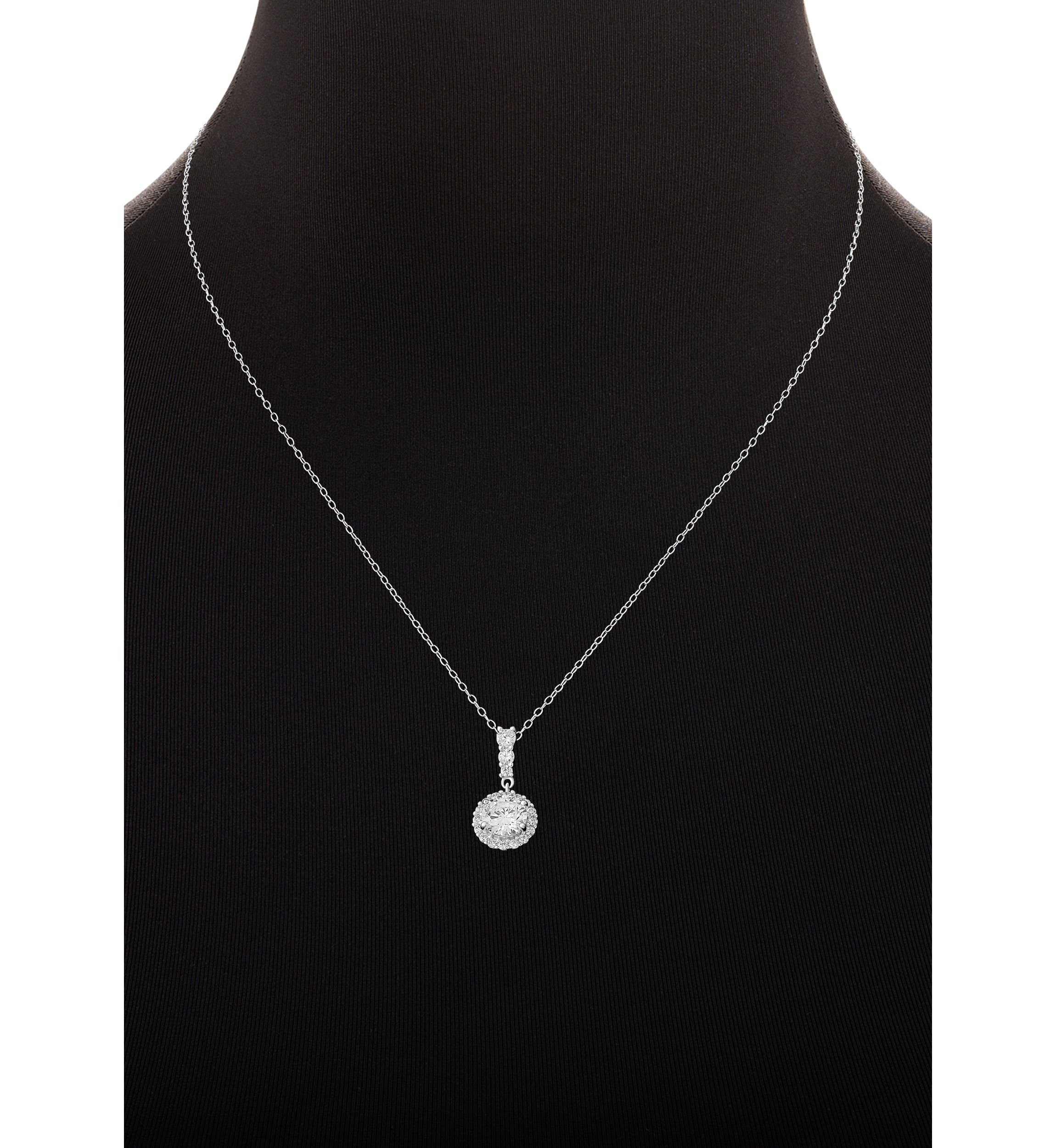 Sterling Silver Cubic Zirconia Pavé Round Stud Earrings & Pendant Necklace Set