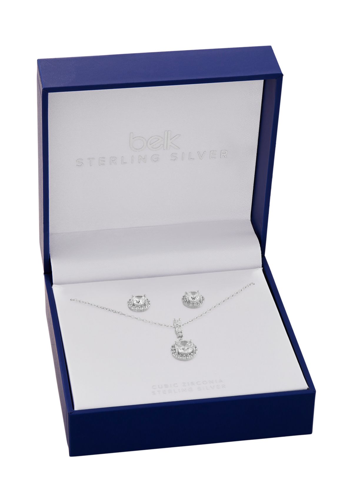 Sterling Silver Cubic Zirconia Pavé Round Stud Earrings & Pendant Necklace Set