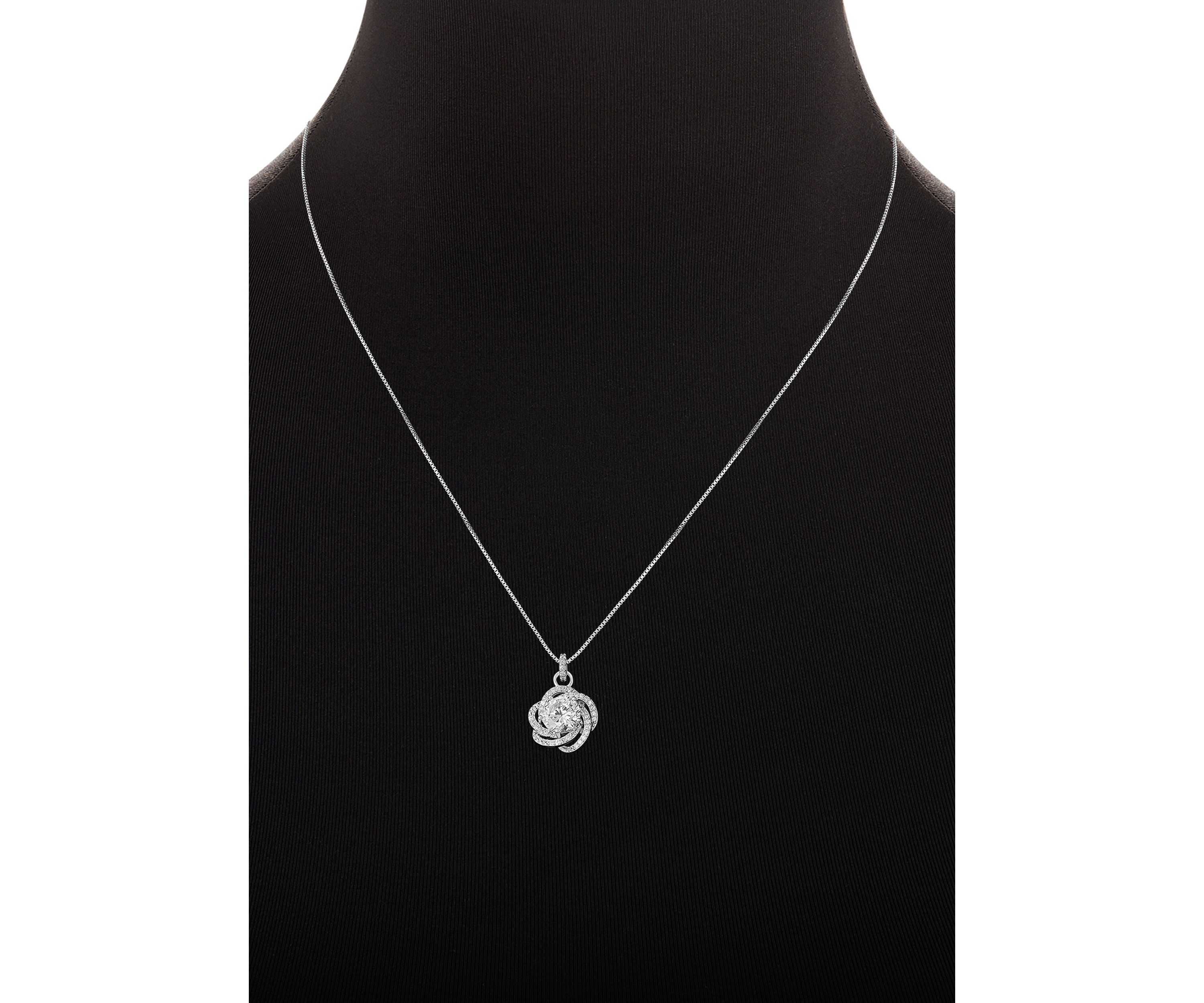 Sterling Silver Cubic Zirconia Pavé Love Knot Stud Earrings & Pendant Necklace Set