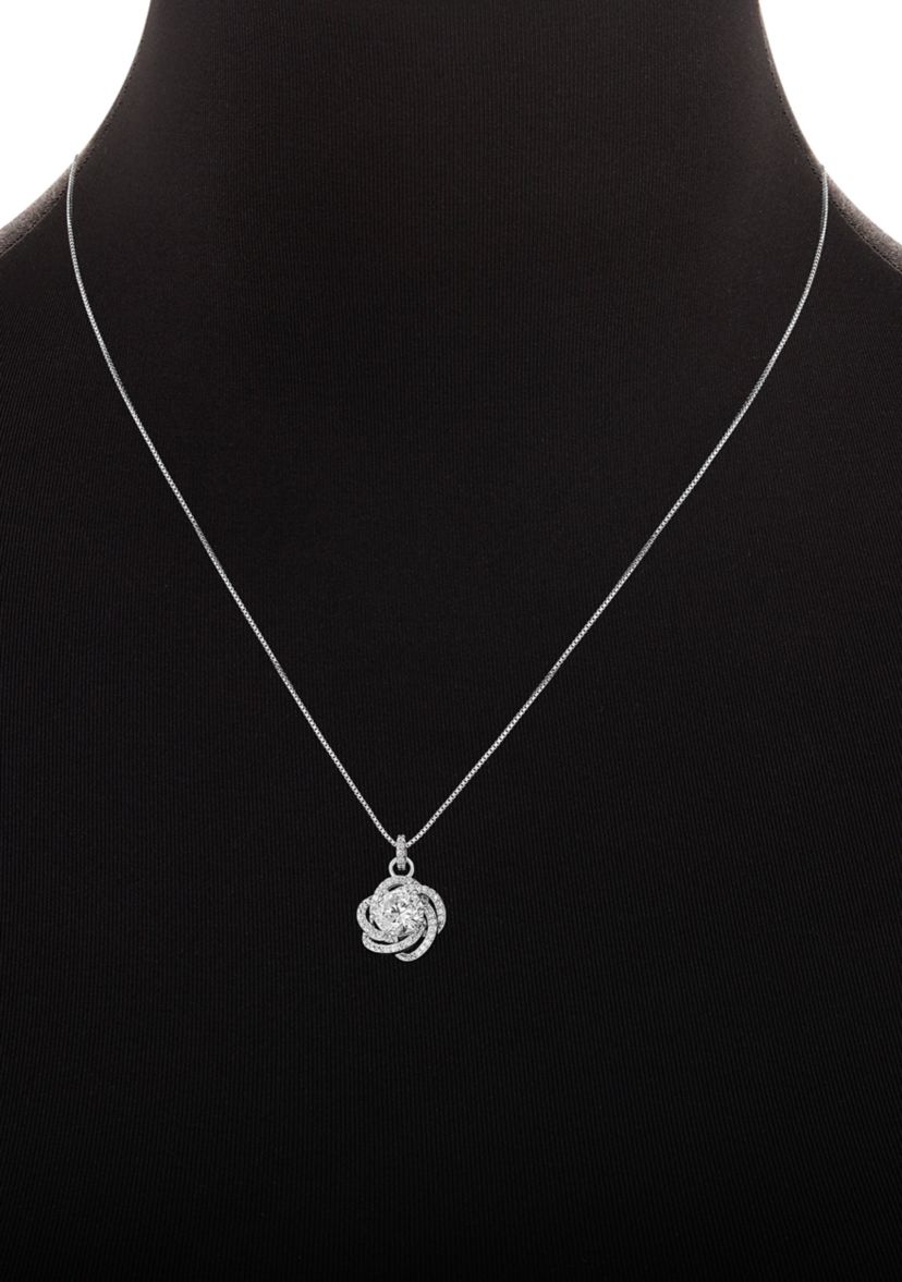 Sterling Silver Cubic Zirconia Pavé Love Knot Stud Earrings & Pendant Necklace Set