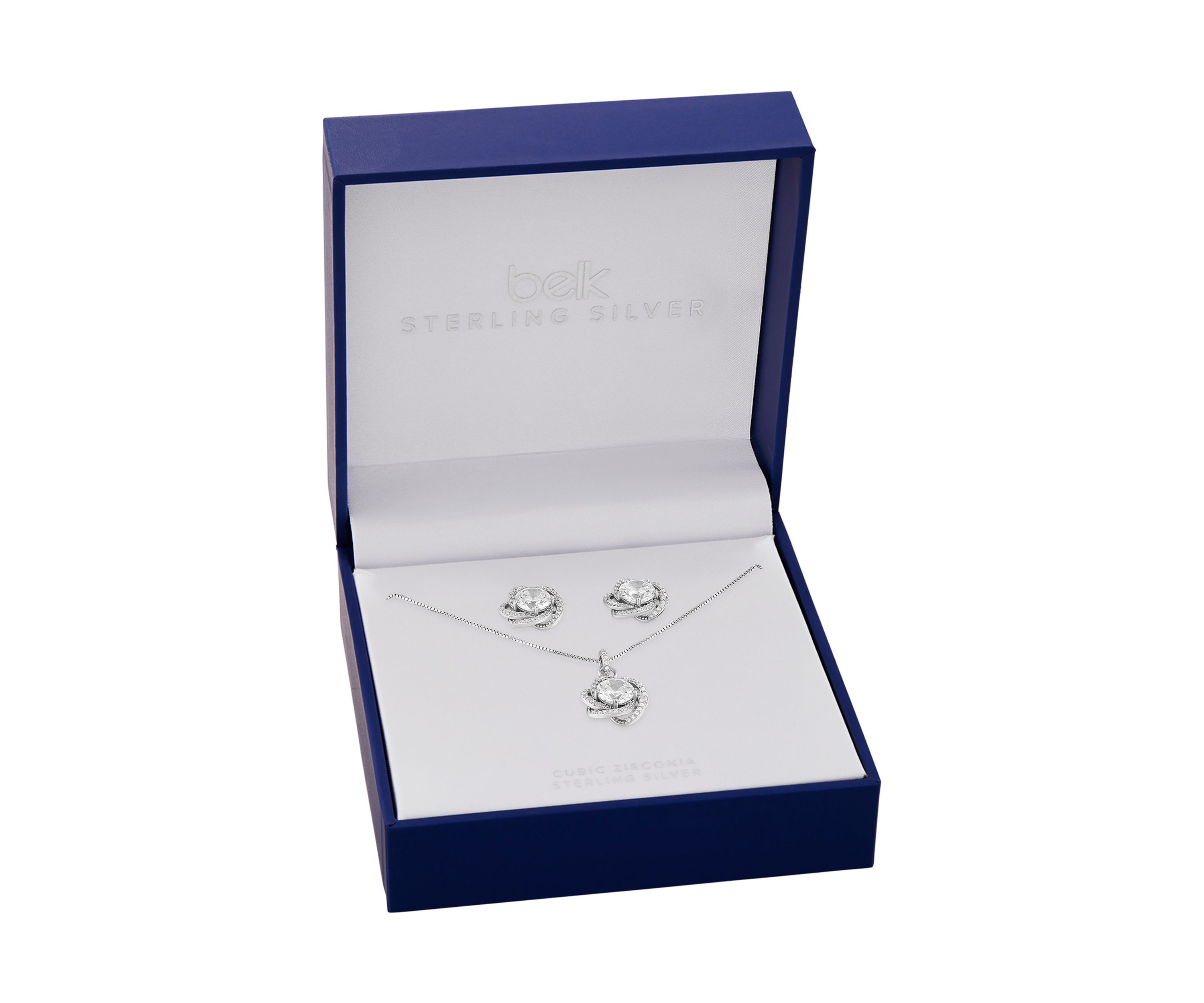 Sterling Silver Cubic Zirconia Pavé Love Knot Stud Earrings & Pendant Necklace Set