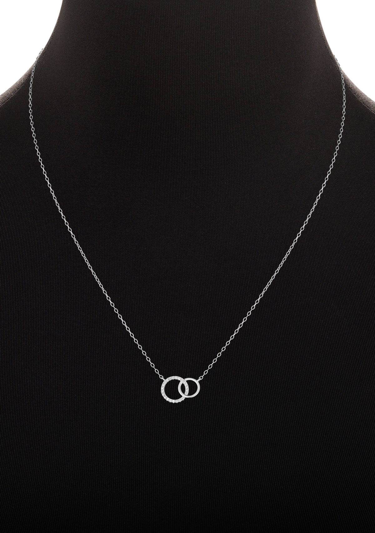 Sterling Silver Round Cubic Zirconia Stud Earrings and Polished Interlocking Circle Necklace Set