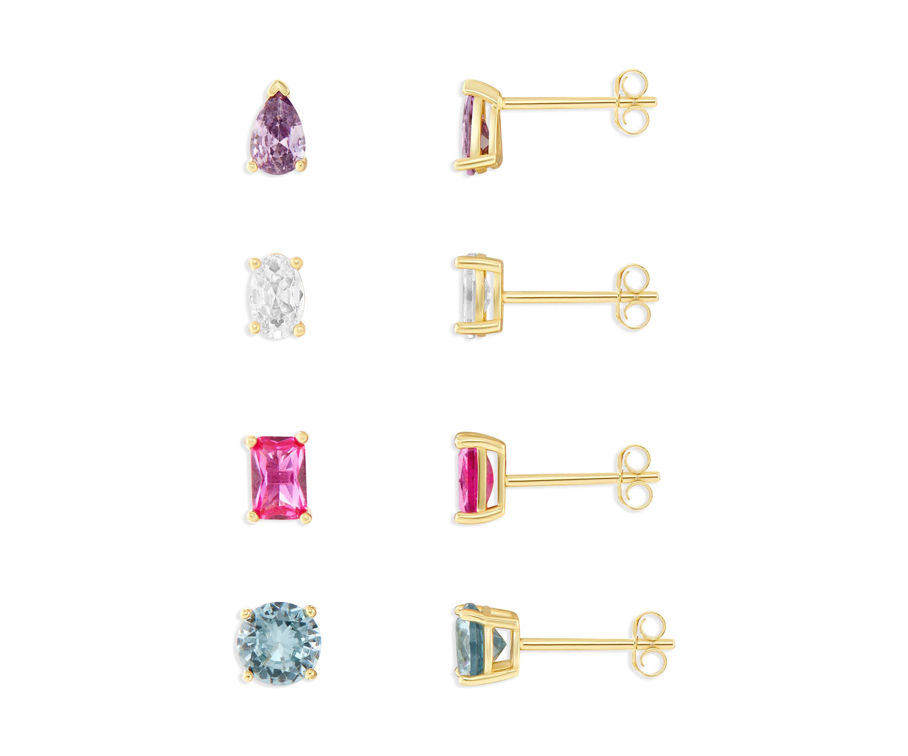 Sterling Silver Multi Color Multi Shaped Stud Earring Set