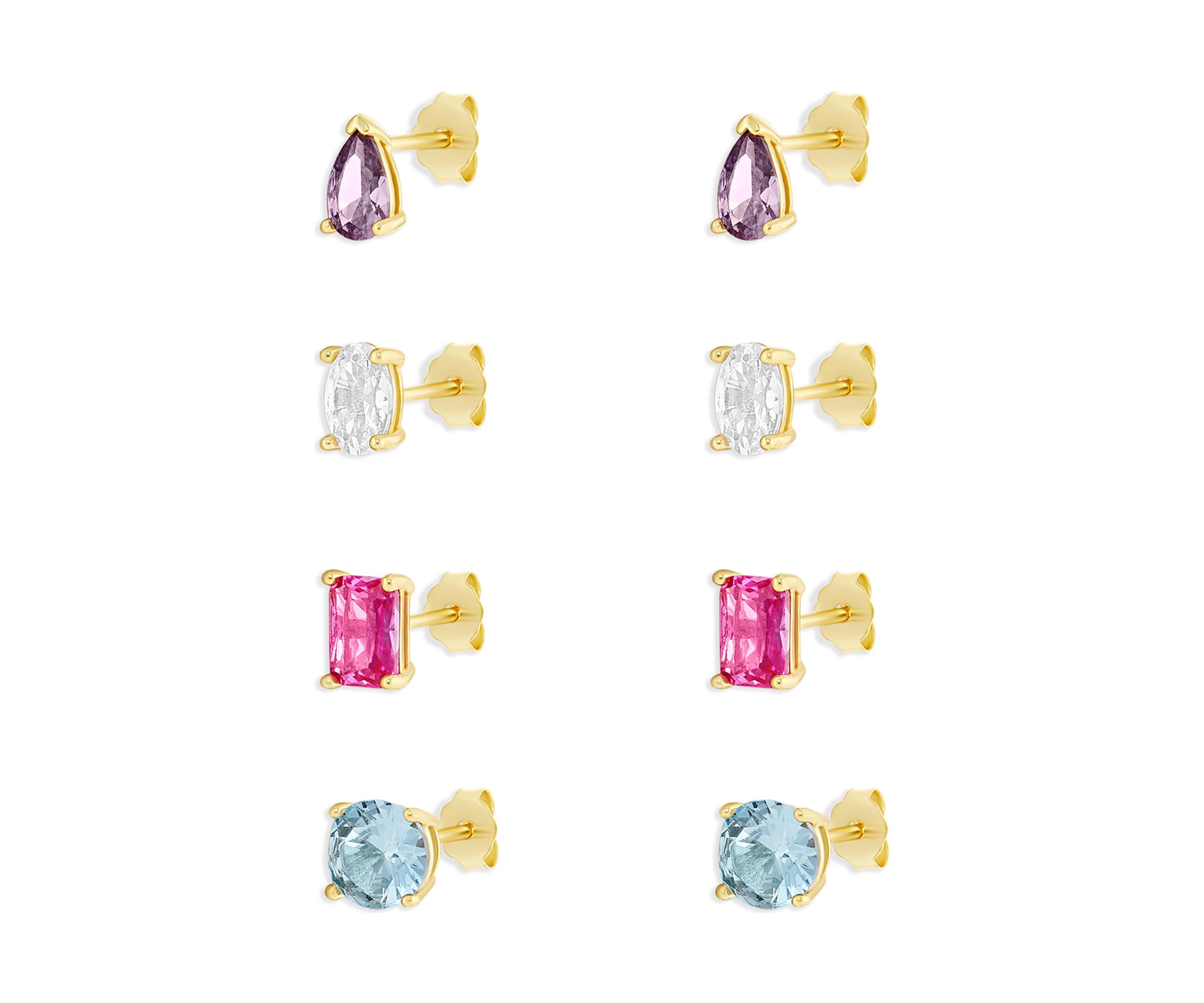 Sterling Silver Multi Color Multi Shaped Stud Earring Set