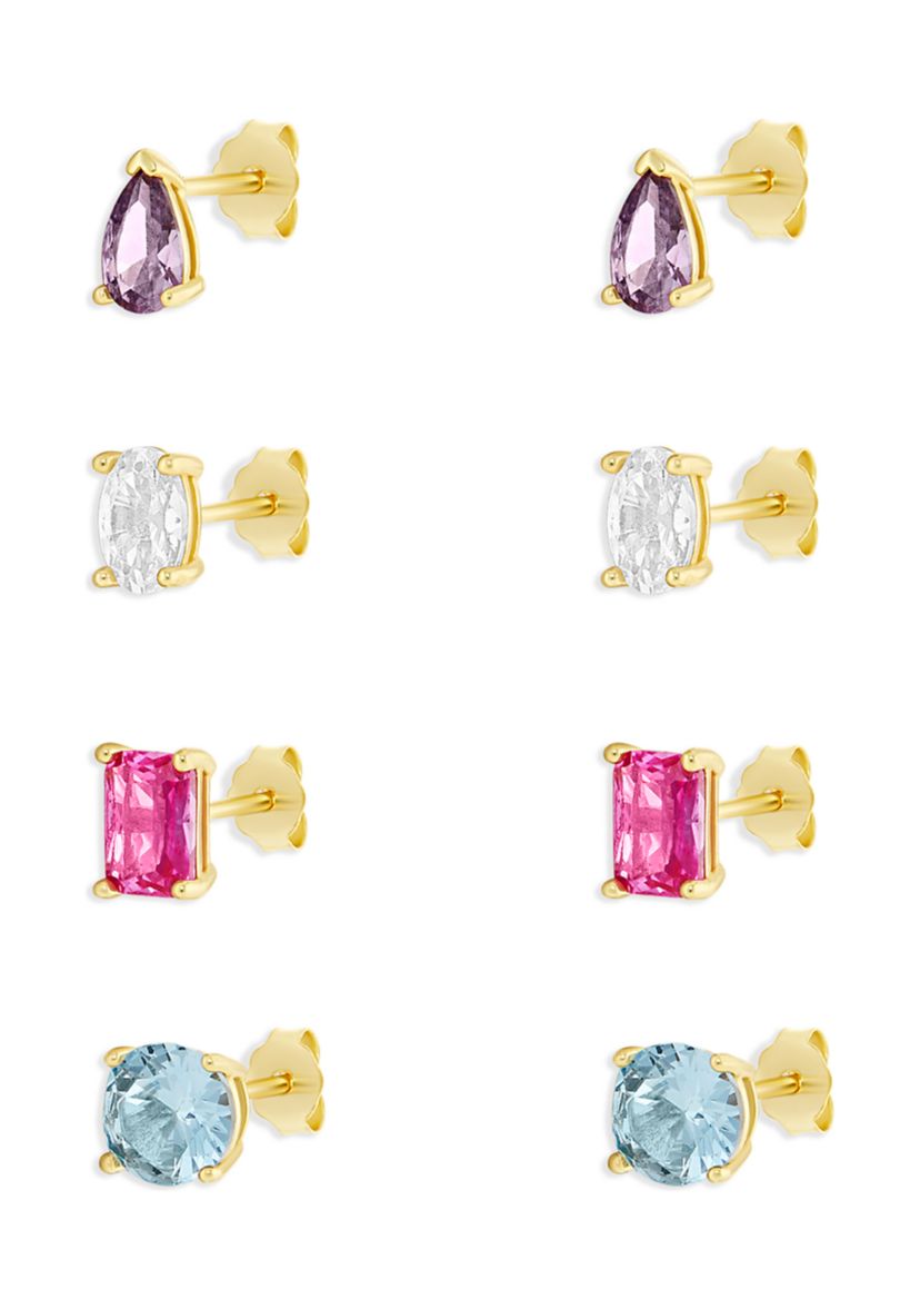 Sterling Silver Multi Color Multi Shaped Stud Earring Set