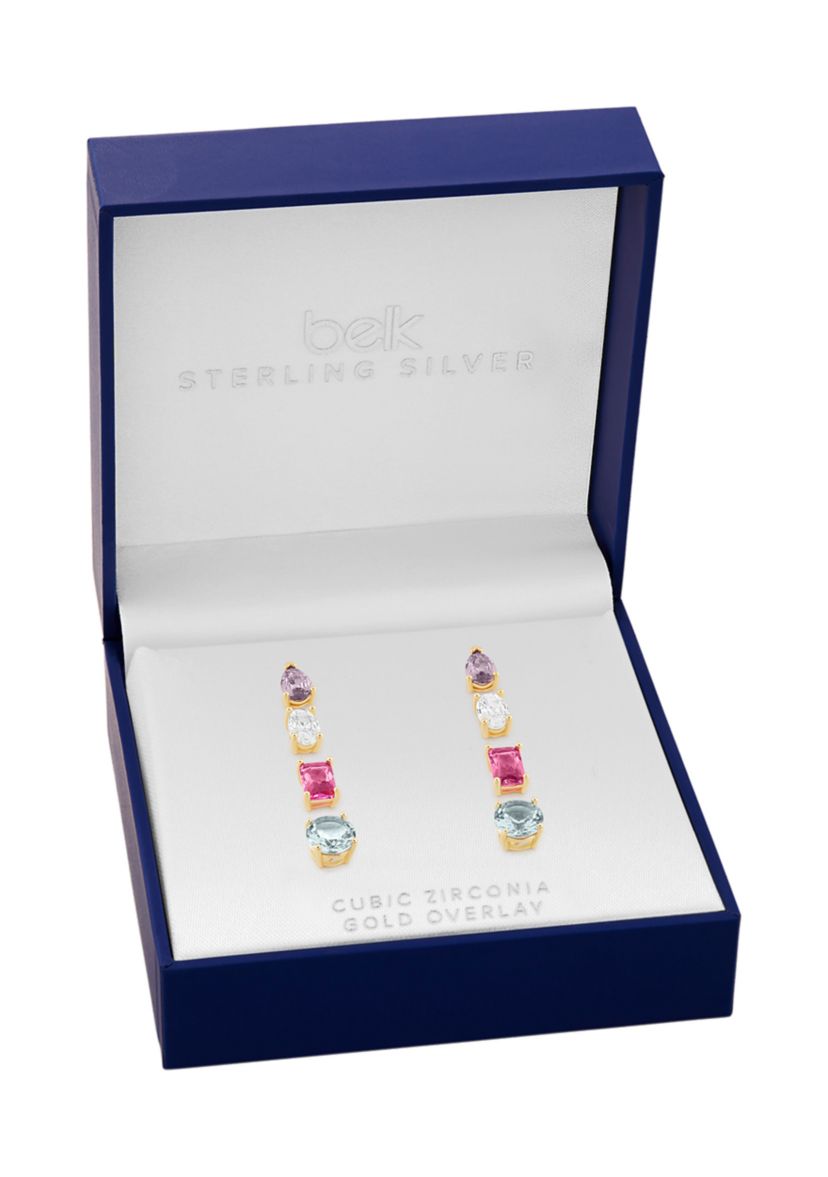 Sterling Silver Multi Color Multi Shaped Stud Earring Set