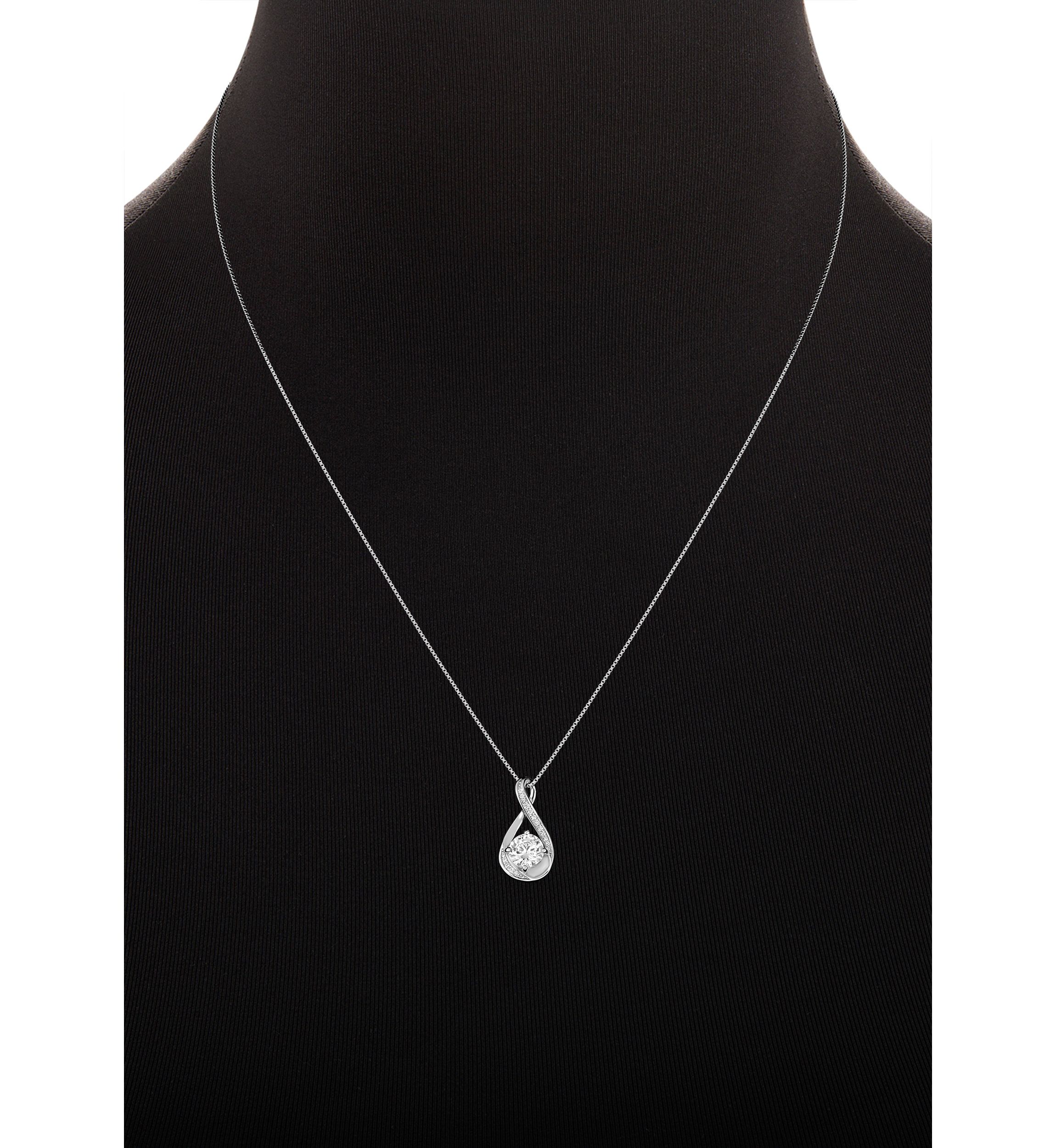 Sterling Silver Cubic Zirconia Round Studs and Twisted Pendant Necklace Set