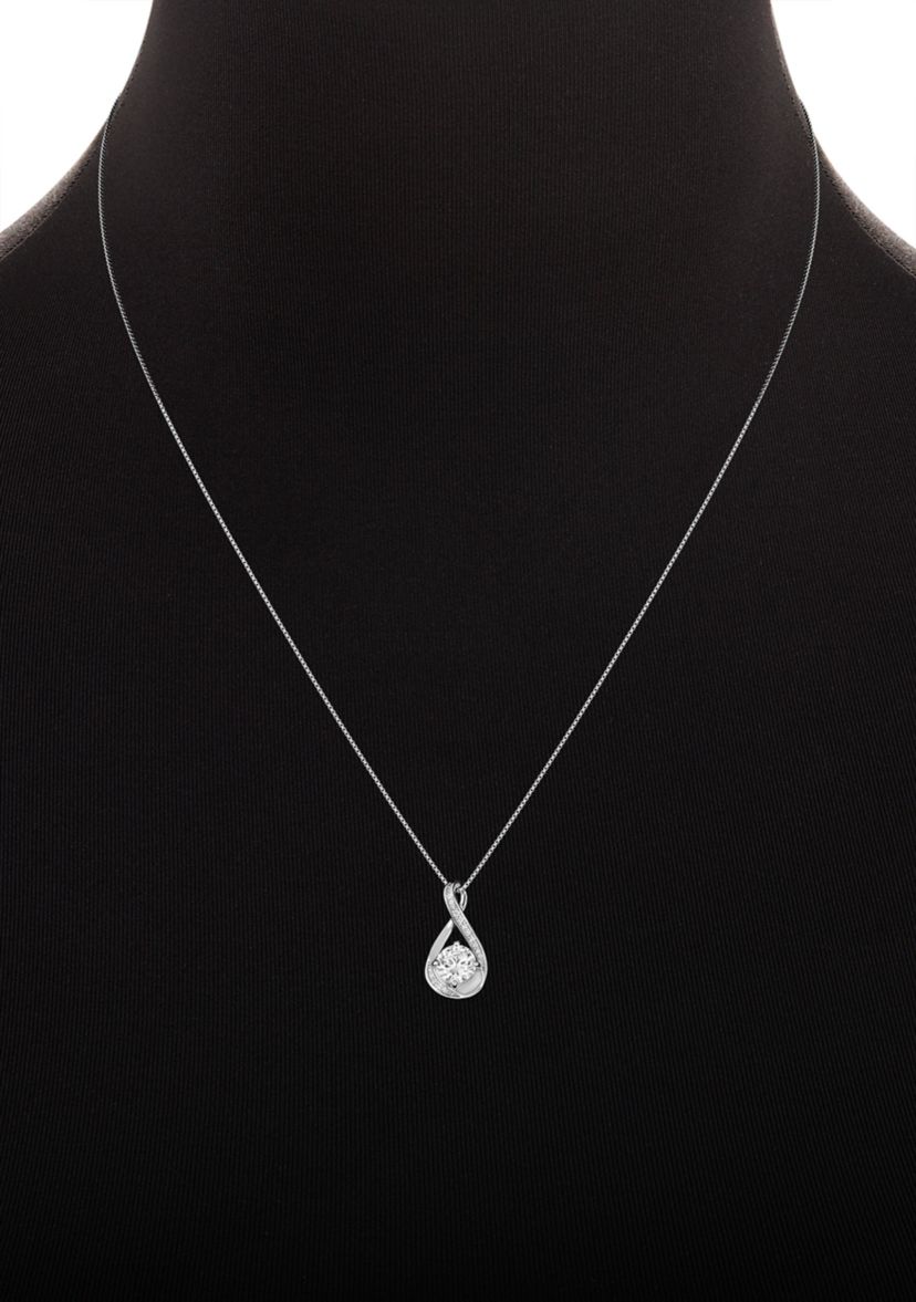 Sterling Silver Cubic Zirconia Round Studs and Twisted Pendant Necklace Set