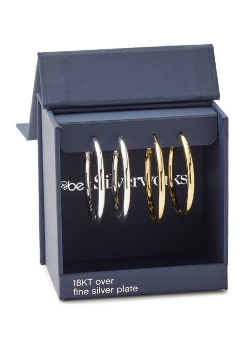 Gold and Silver Hoop Earring Set 