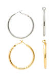 Gold and Silver Hoop Earring Set 