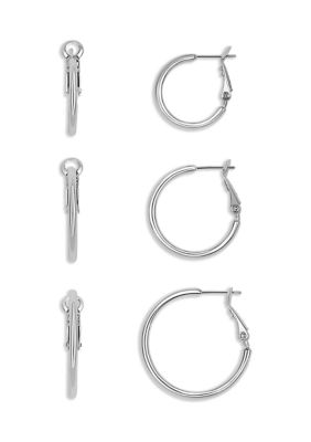 Belk Silverworks Plated Hoop Earrings - Set of 3, Silver
