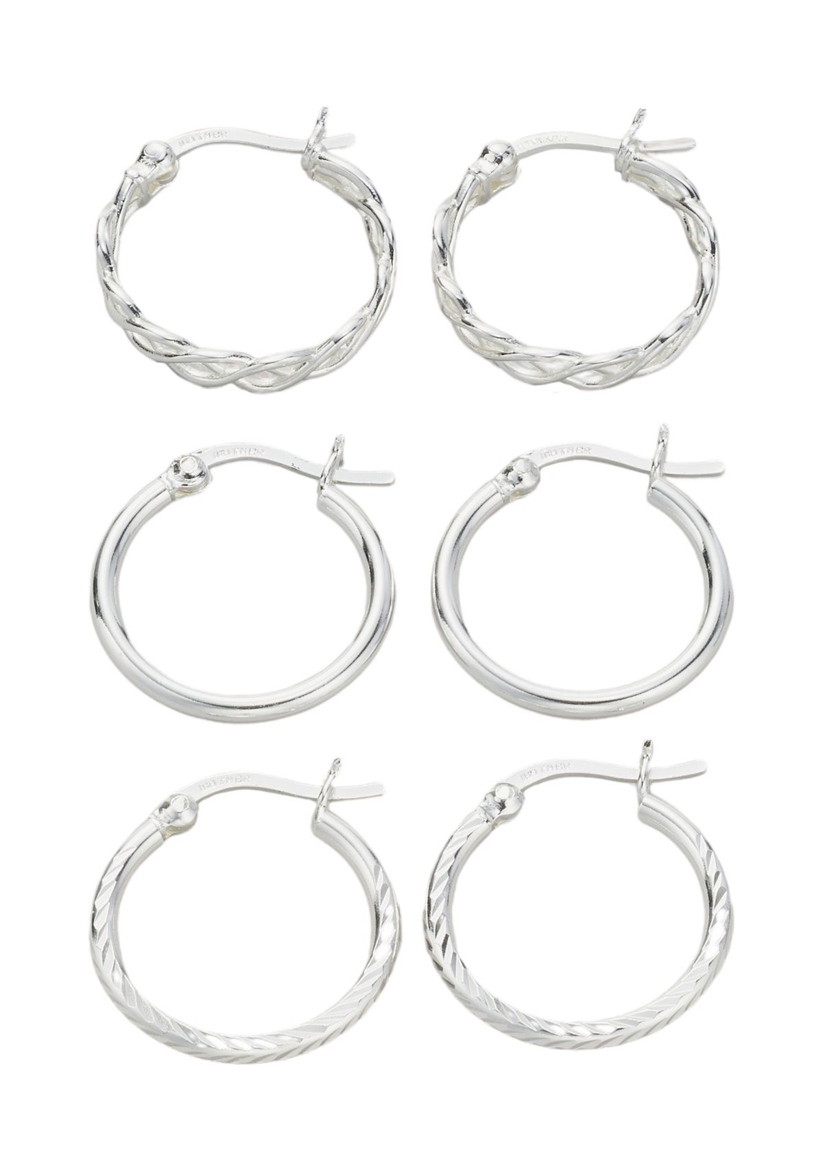 Set of 3 Silver Tone Hoop Earrings 