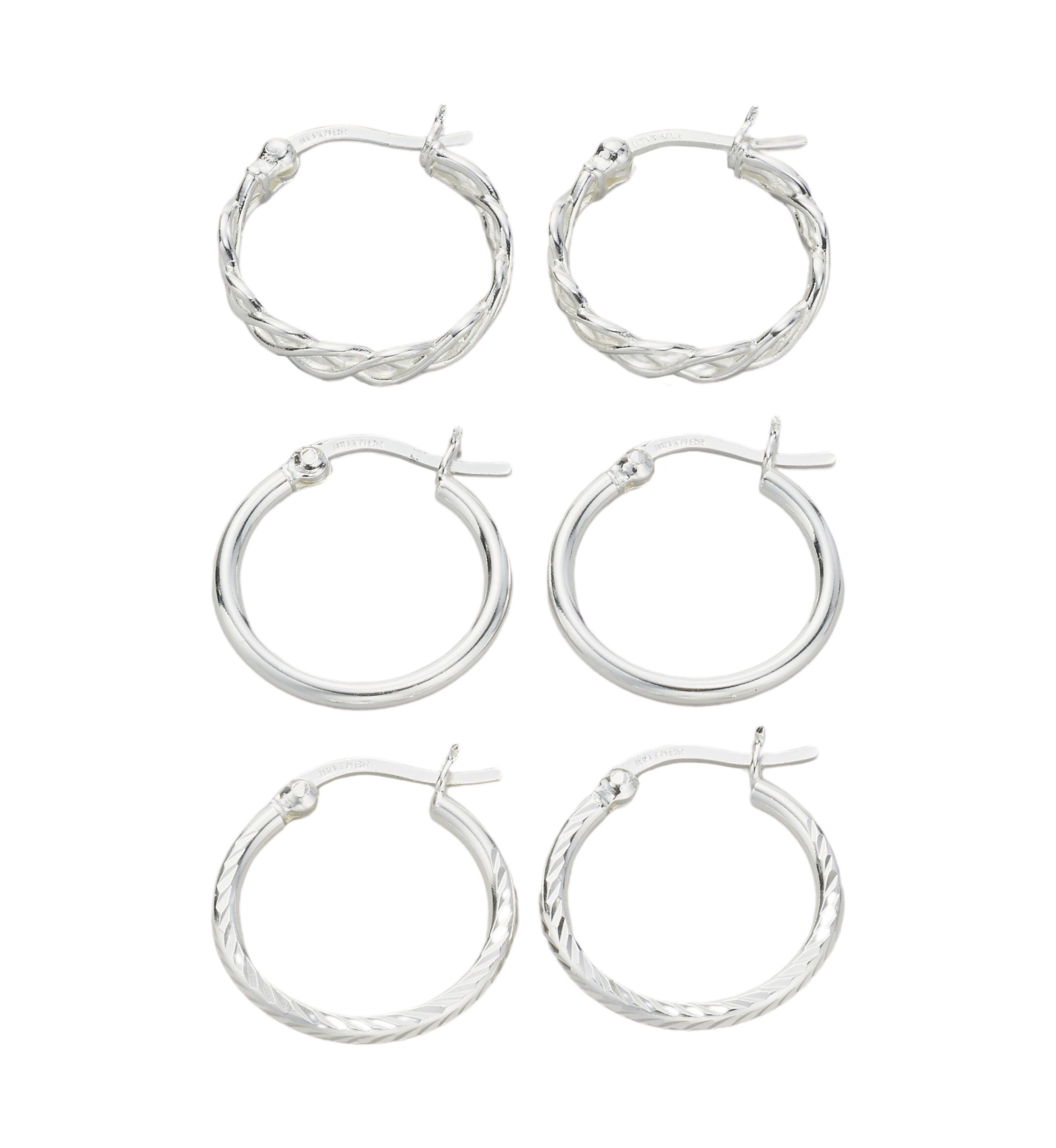 Set of 3 Silver Tone Hoop Earrings 