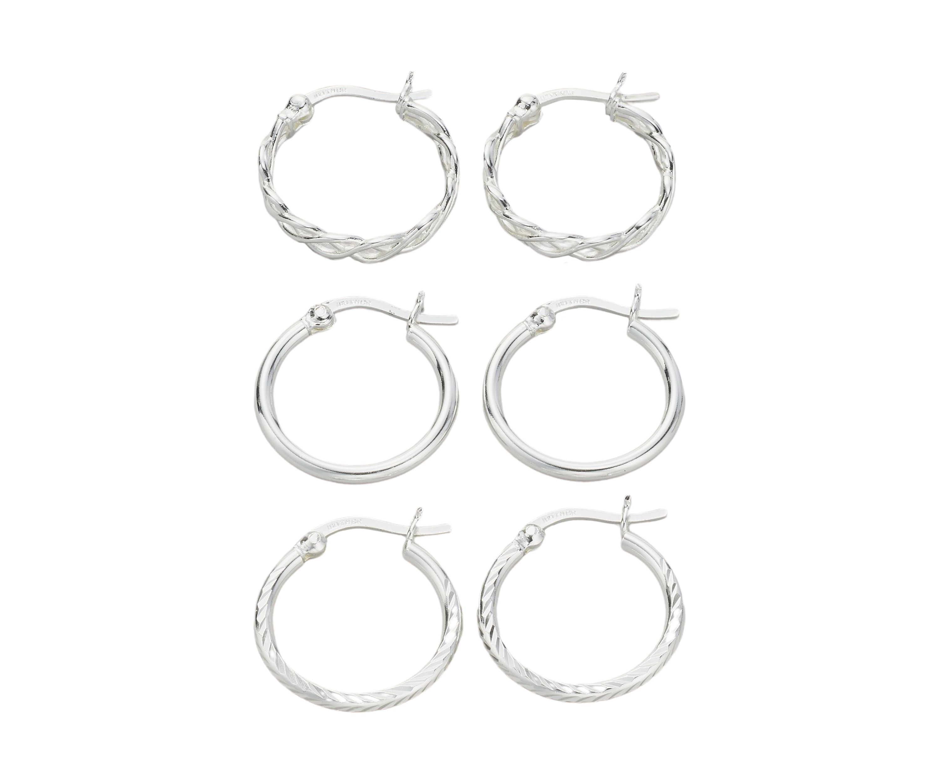 Set of 3 Silver Tone Hoop Earrings 