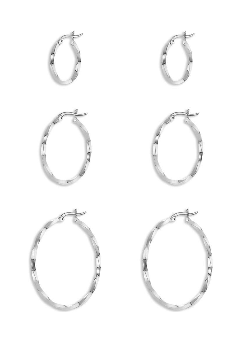 Plated Twisted Hoop Earrings - Set of 3