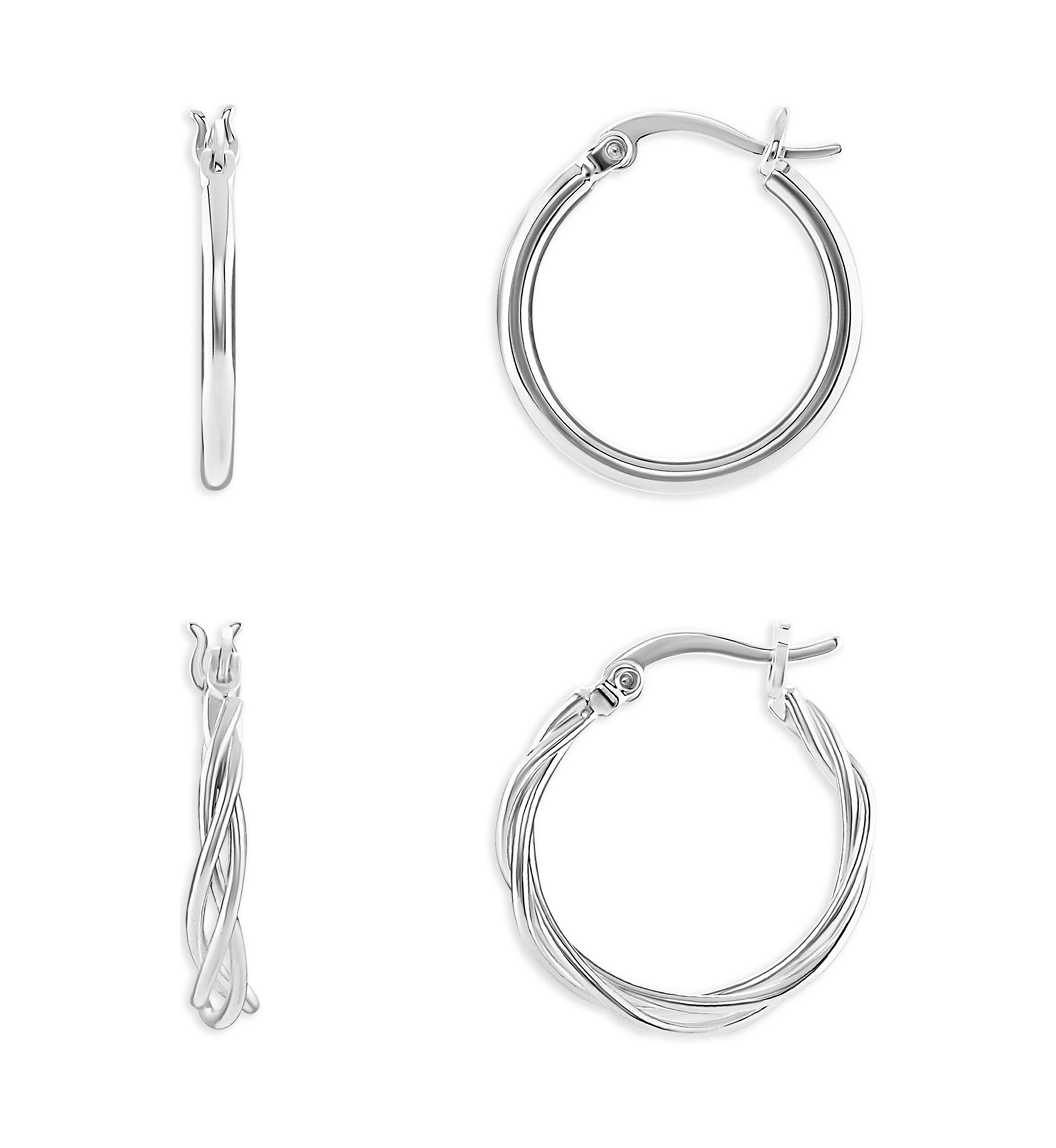 Plated Polished Hoop Earring Duo Set
