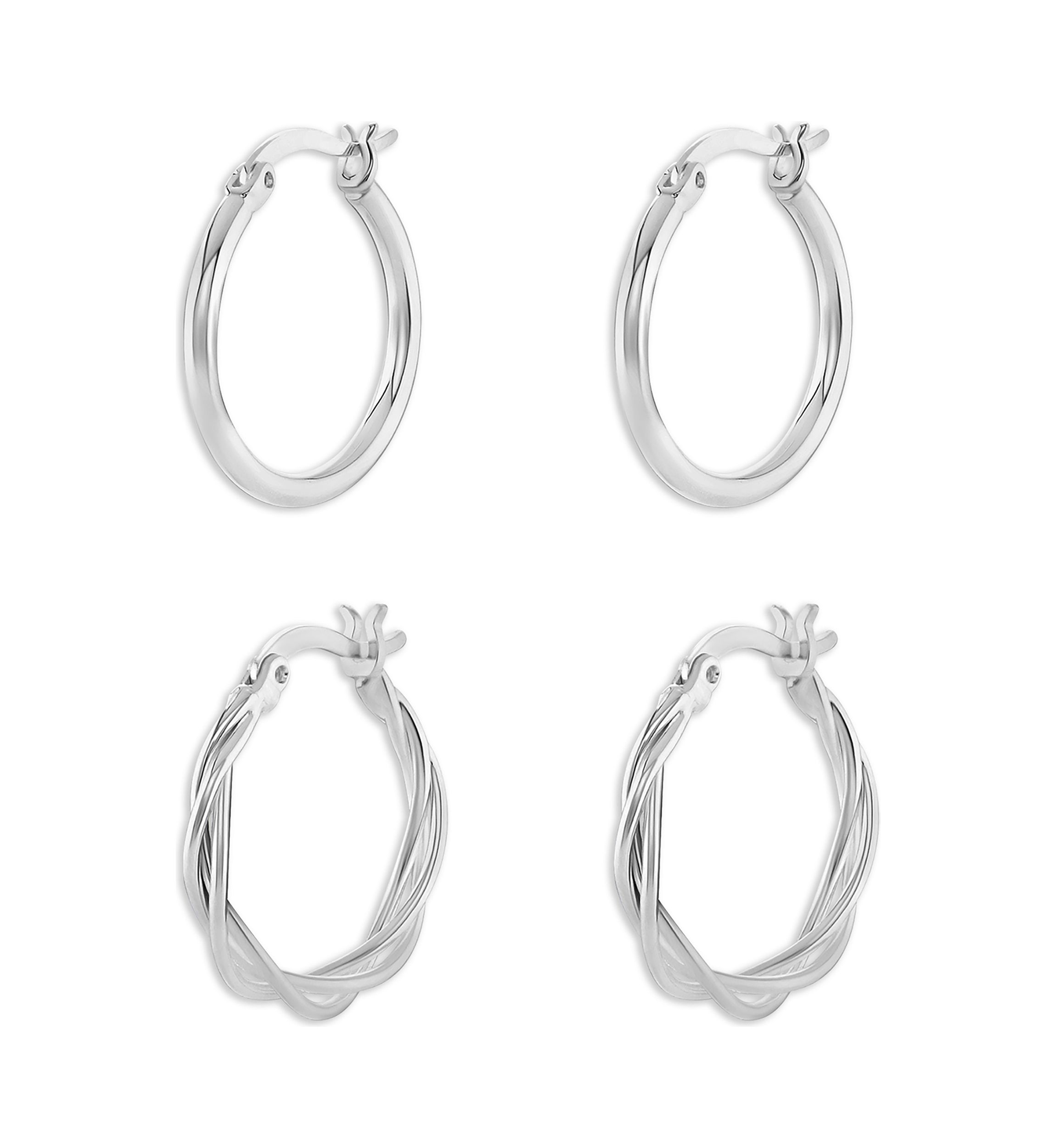 Plated Polished Hoop Earring Duo Set