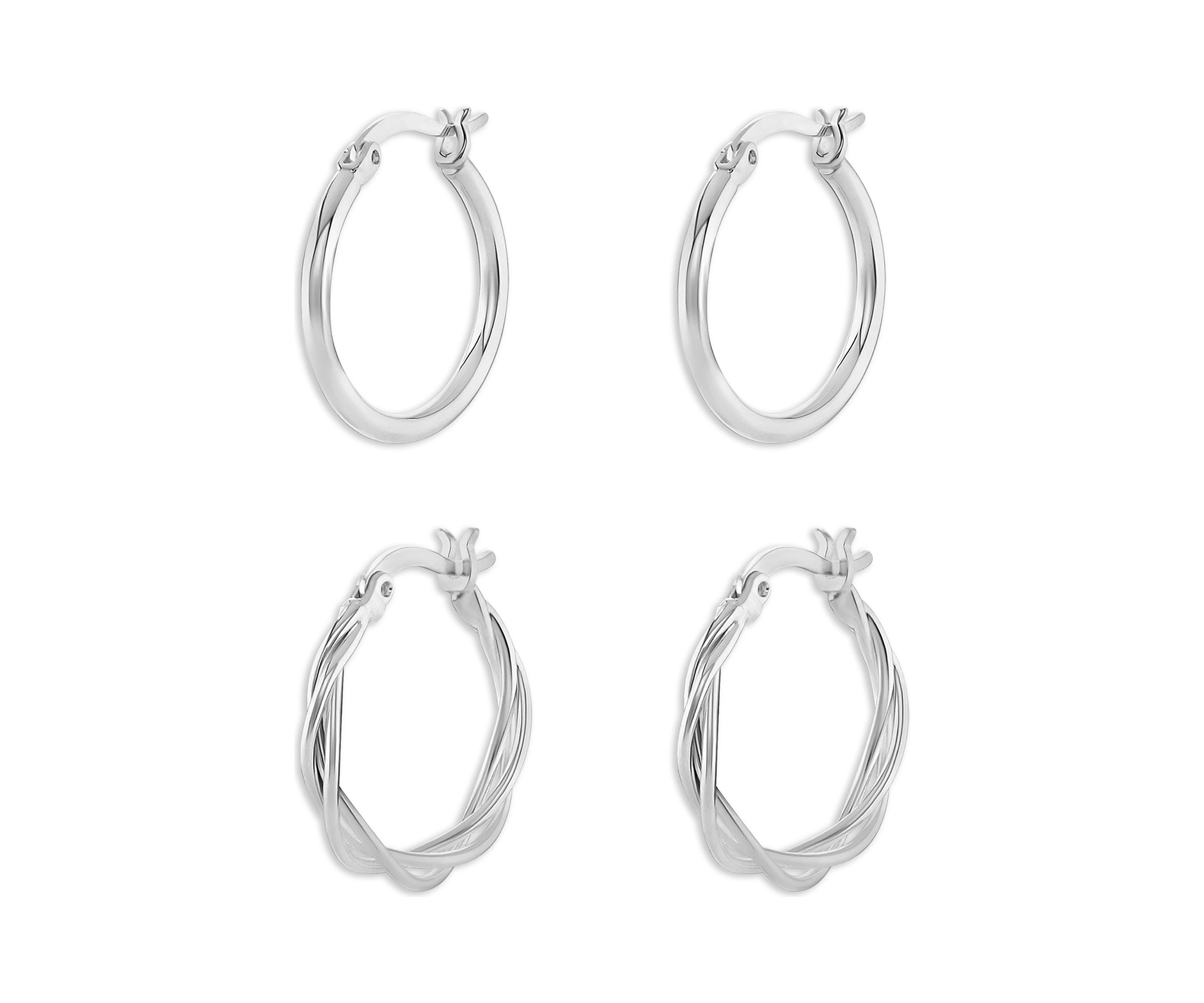 Plated Polished Hoop Earring Duo Set