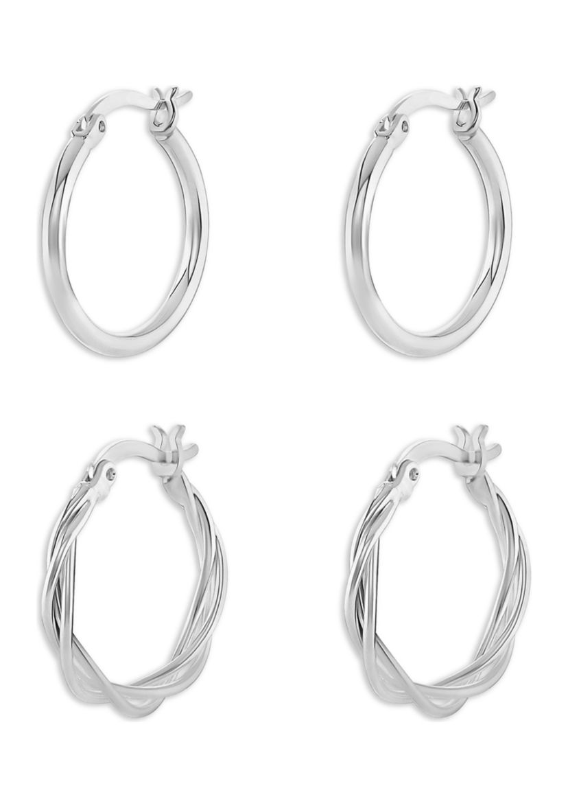 Plated Polished Hoop Earring Duo Set