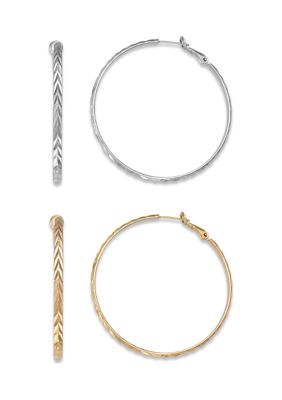 Belk Silverworks Silver Plated Two Toned 40 Millimeter DC Hoop Earrings Duo Set