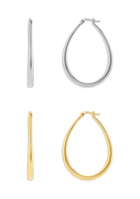 Belk Silverworks Silver Plated Two Tone 45 Millimeter Oval Hoop Earrings - Set of 2