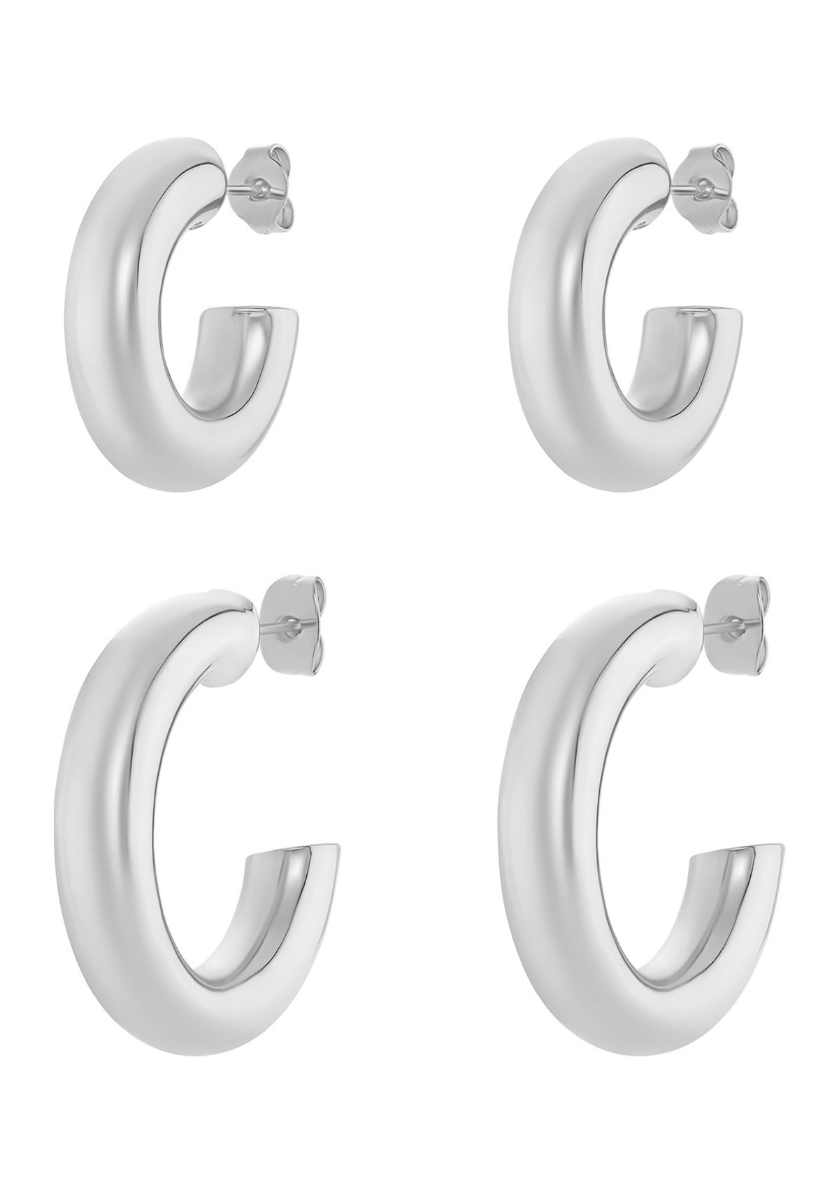 Fine Silver Plated Set of 2 20 mm 30 mm C-Hoops