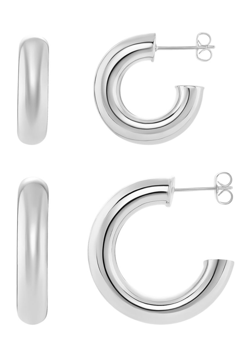 Fine Silver Plated Set of 2 20 mm 30 mm C-Hoops