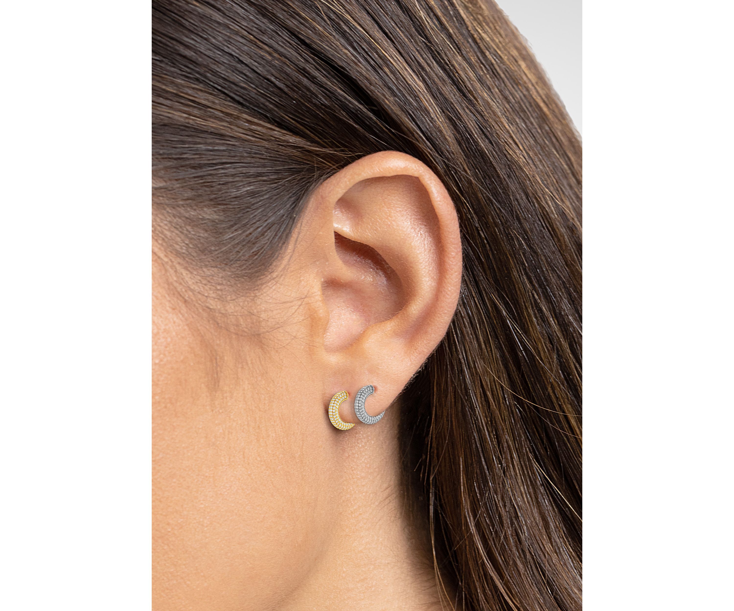 Silver Plated Two Tone Pavé Cubic Zirconia C Hoop Earrings - Set of 2