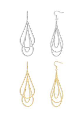 Belk Silverworks Fine Silver Plated Two Tone Textured Drop Earrings Set