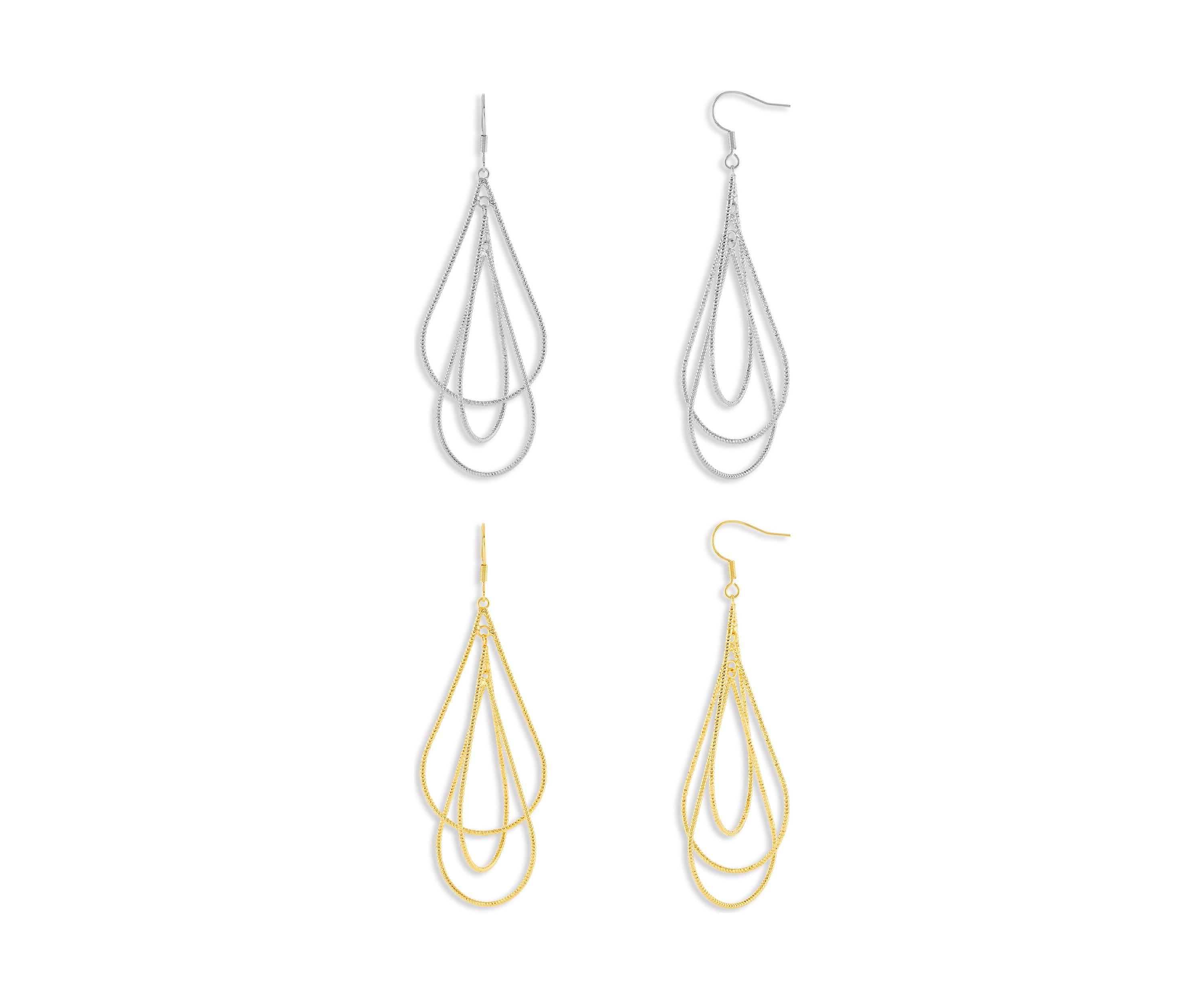 Fine Silver Plated Two Tone Textured Drop Earrings Set