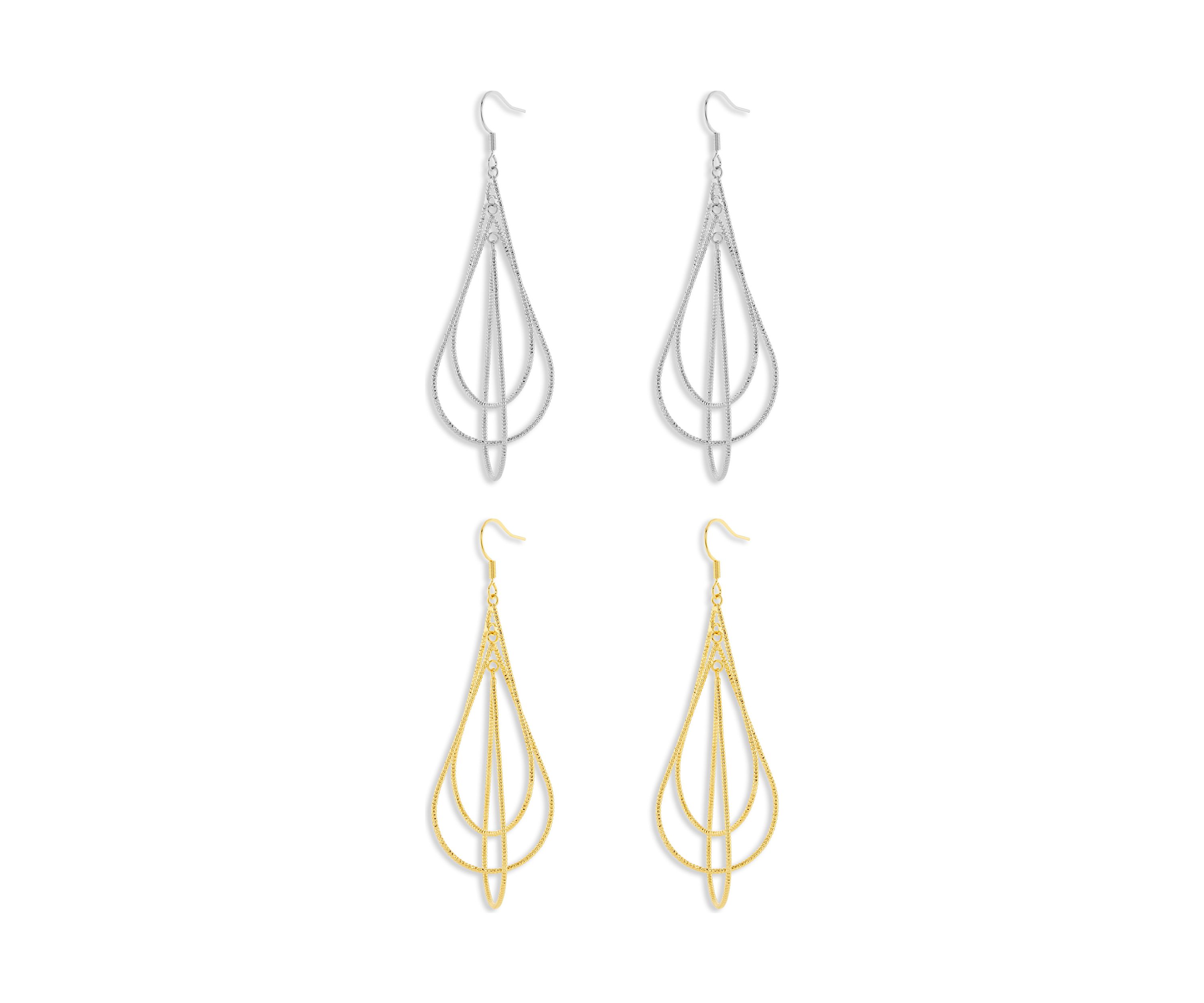 Fine Silver Plated Two Tone Textured Drop Earrings Set