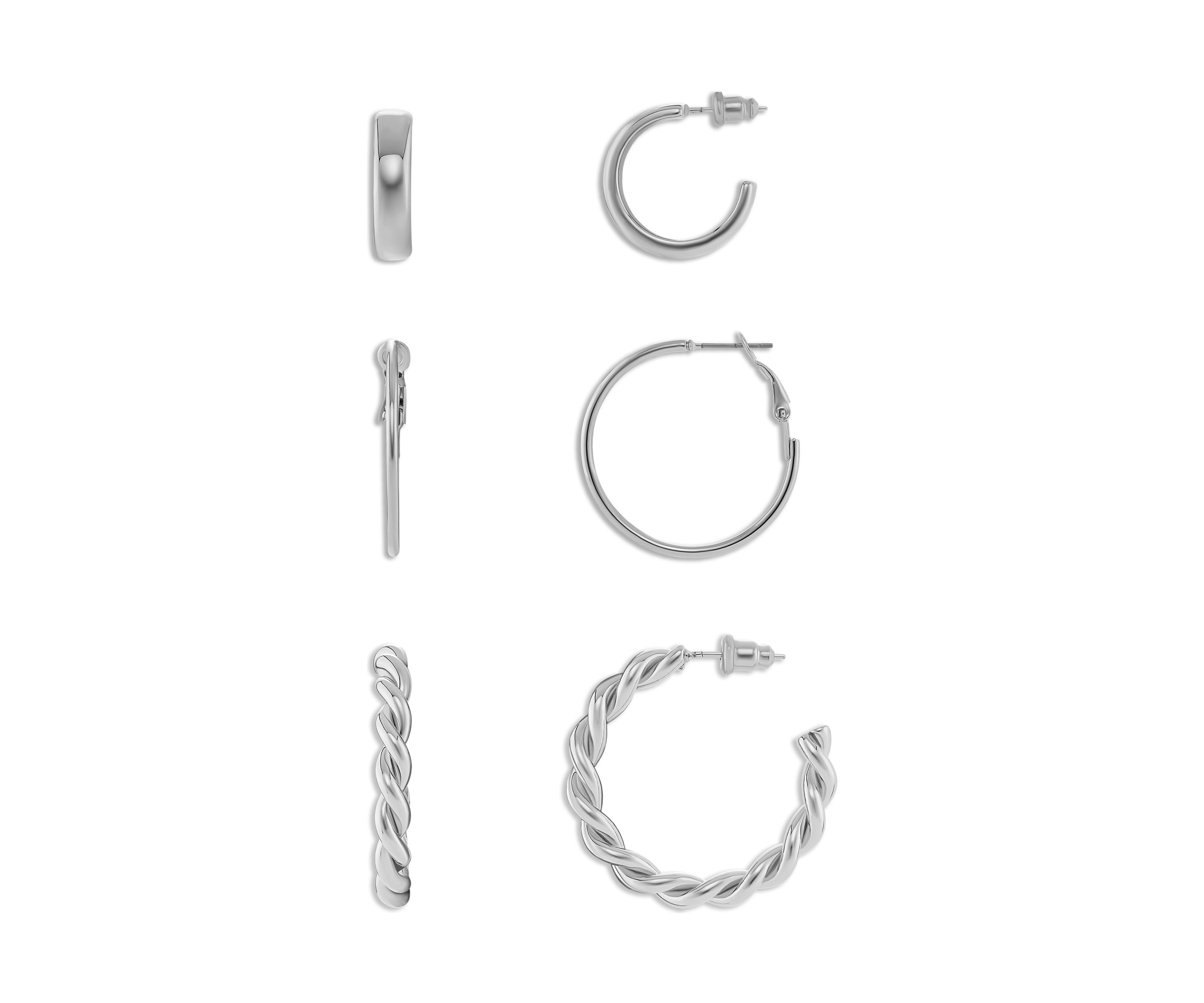 Plated Polished Braided Hoops Earring Trio Set