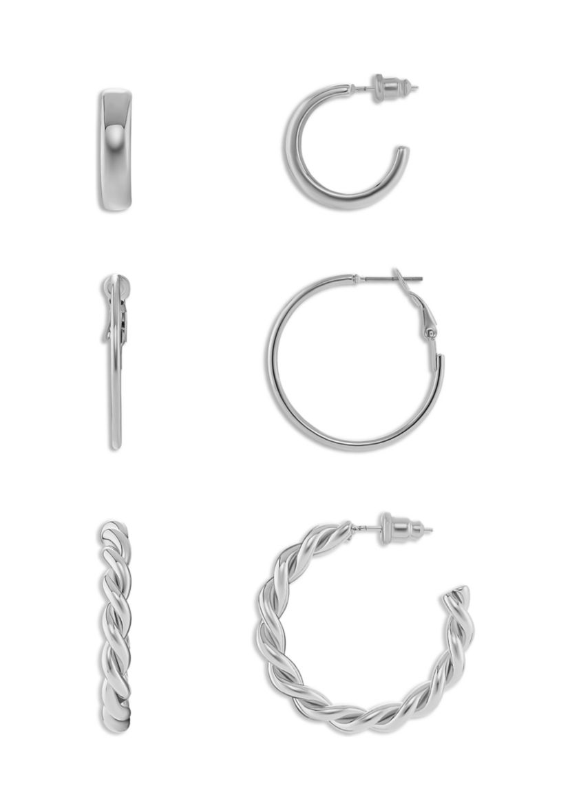 Plated Polished Braided Hoops Earring Trio Set