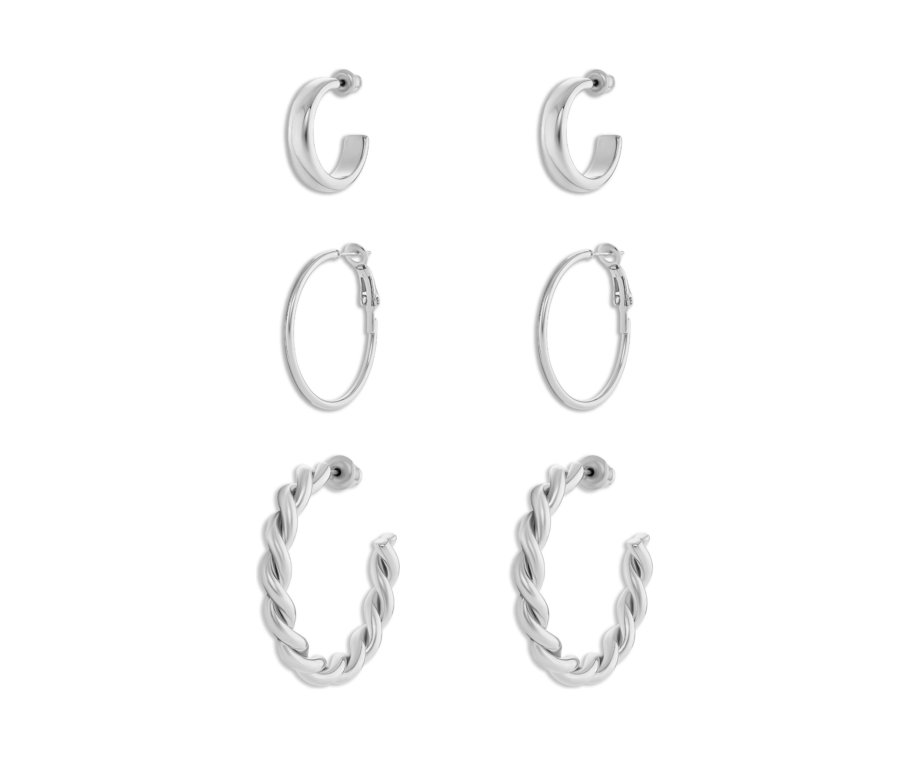 Plated Polished Braided Hoops Earring Trio Set