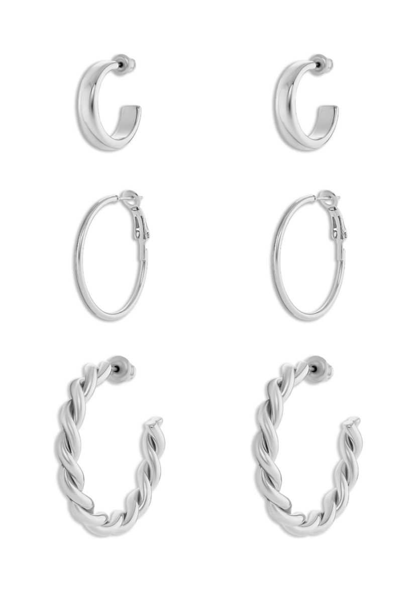 Plated Polished Braided Hoops Earring Trio Set