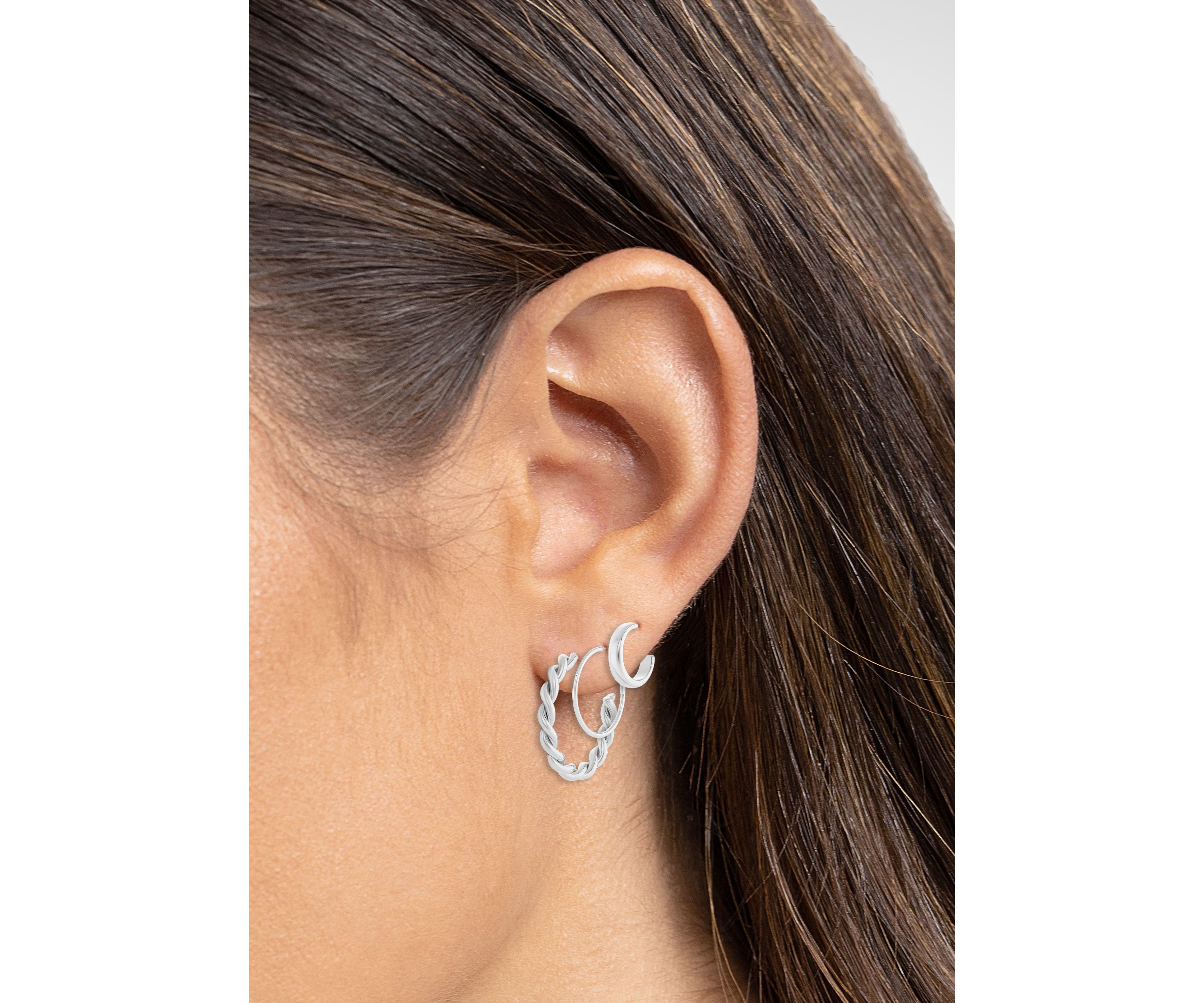 Plated Polished Braided Hoops Earring Trio Set