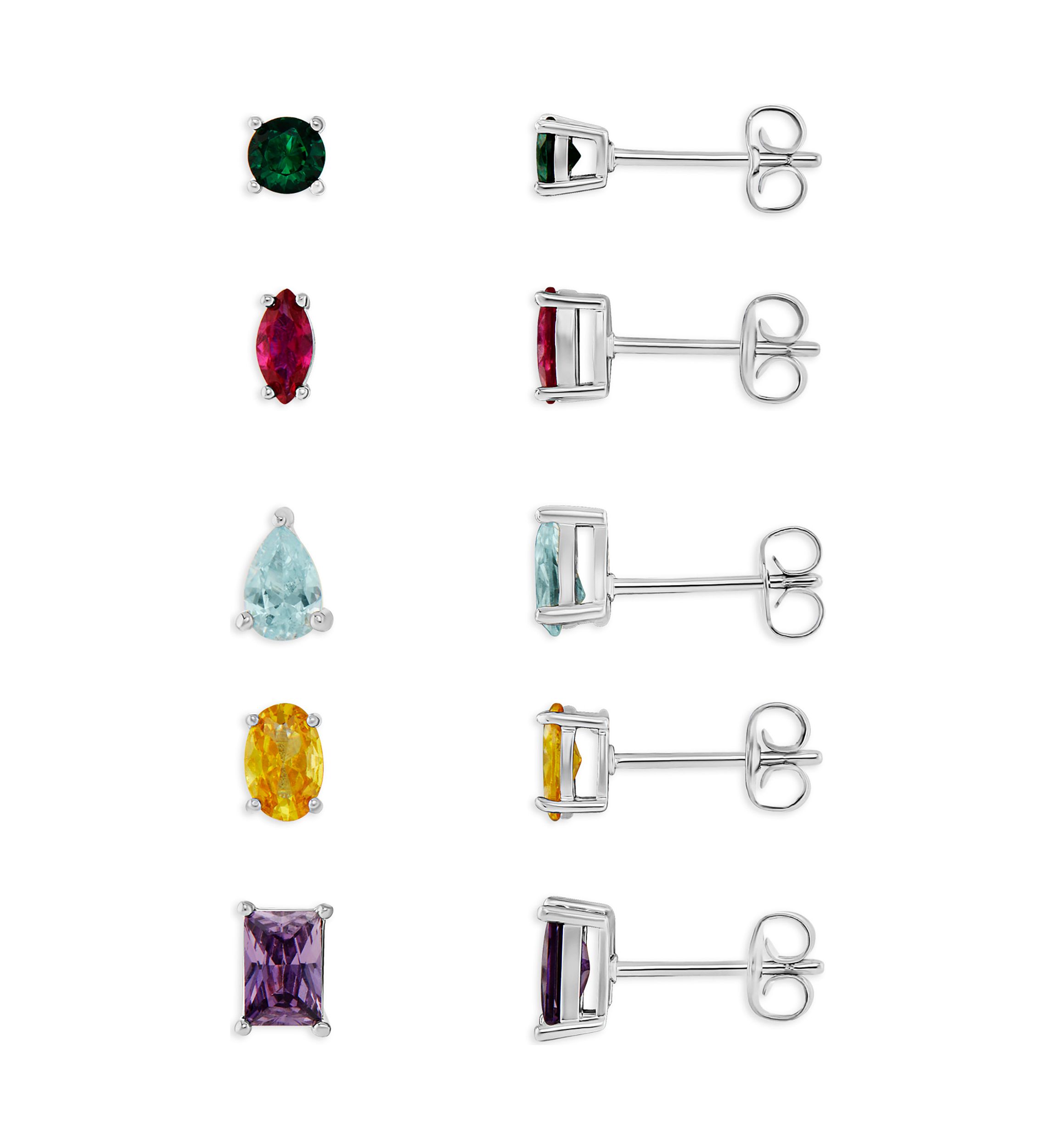 Silver Plated Multicolor Multi Shape Studs Earring Set