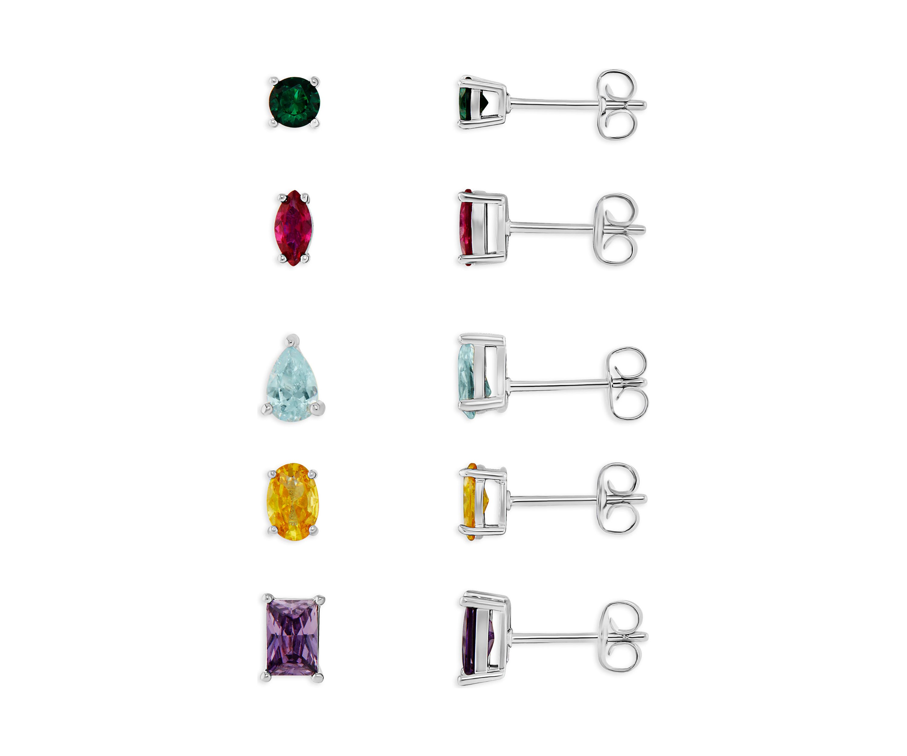 Silver Plated Multicolor Multi Shape Studs Earring Set