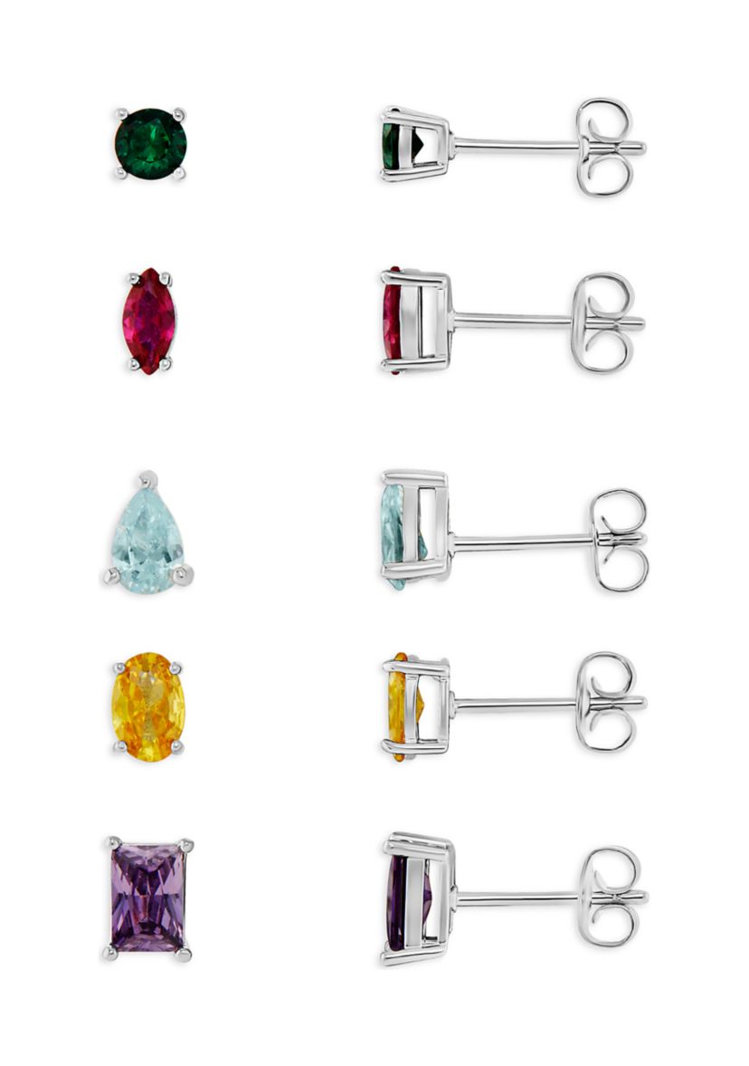 Silver Plated Multicolor Multi Shape Studs Earring Set