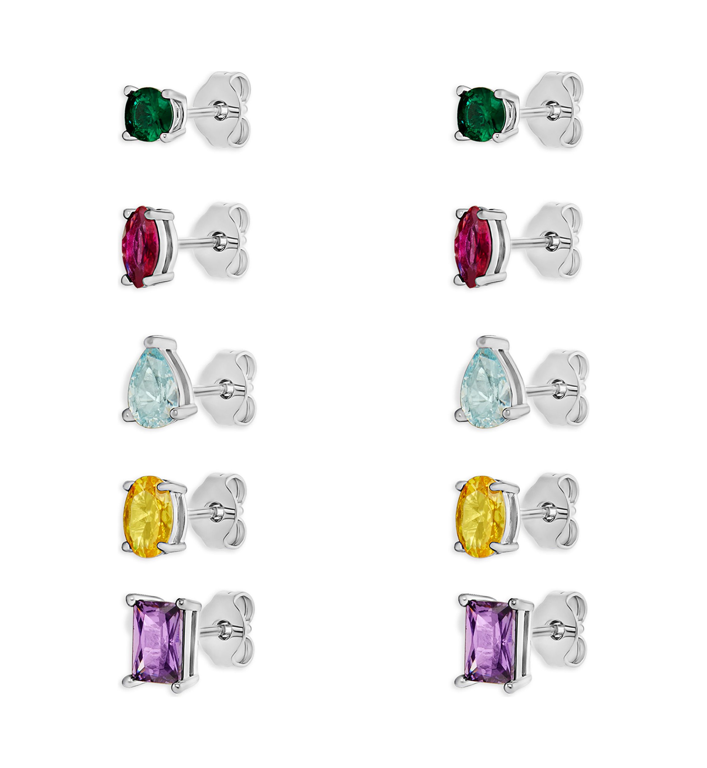 Silver Plated Multicolor Multi Shape Studs Earring Set